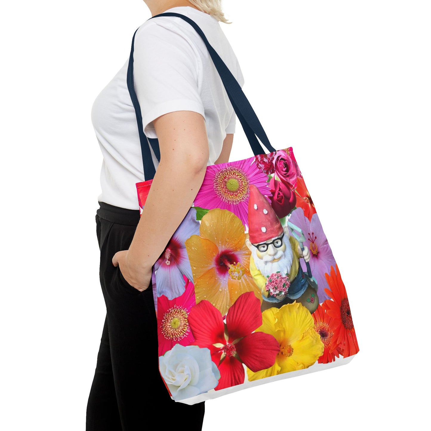 Whimsical Floral Gnome Tote Bag, Colorful Shopping Bag, Garden Lover Gift, Eco-Friendly Tote, Summer Vibes, Unique Birthday Present