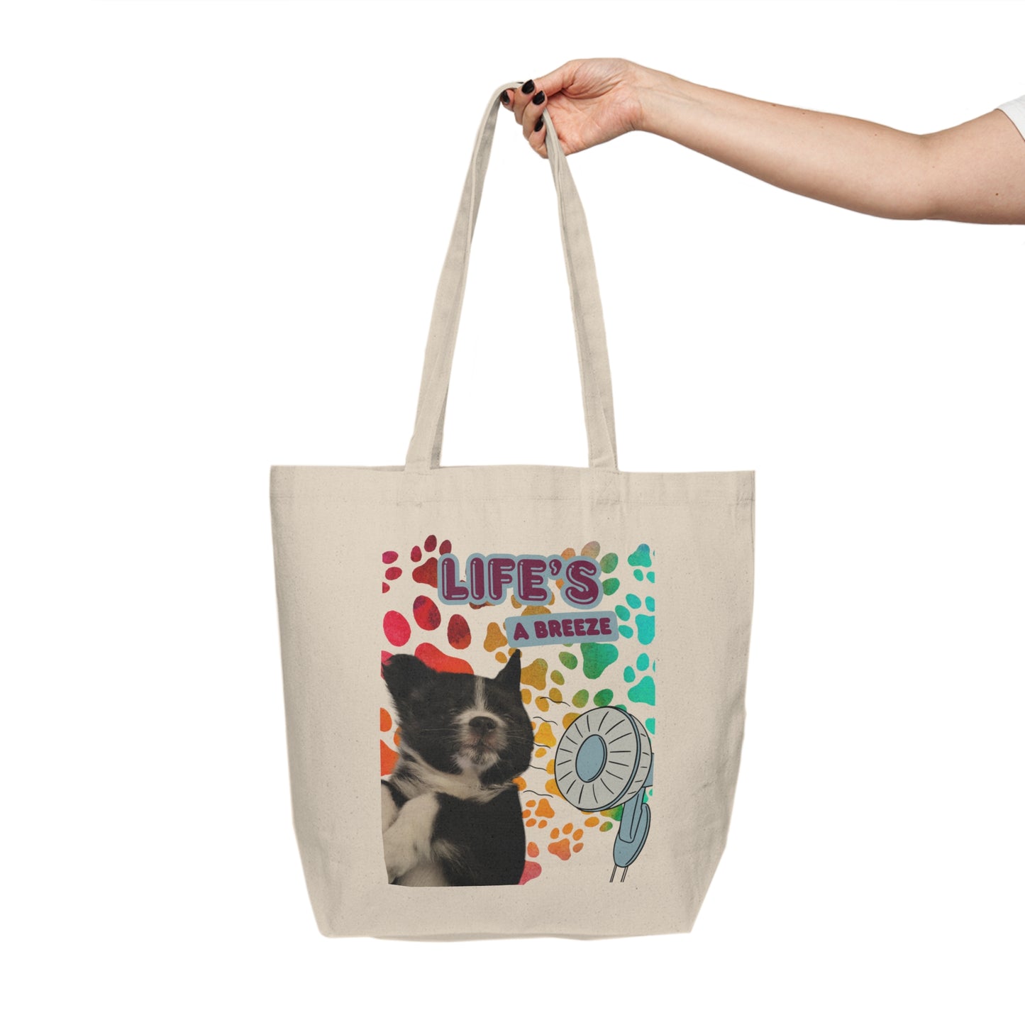 Life's a Breeze Canvas Shopping Tote, Cute Pet Bag, Eco-Friendly Grocery Tote, Fun Beach Bag, Dog Lover Gift Idea