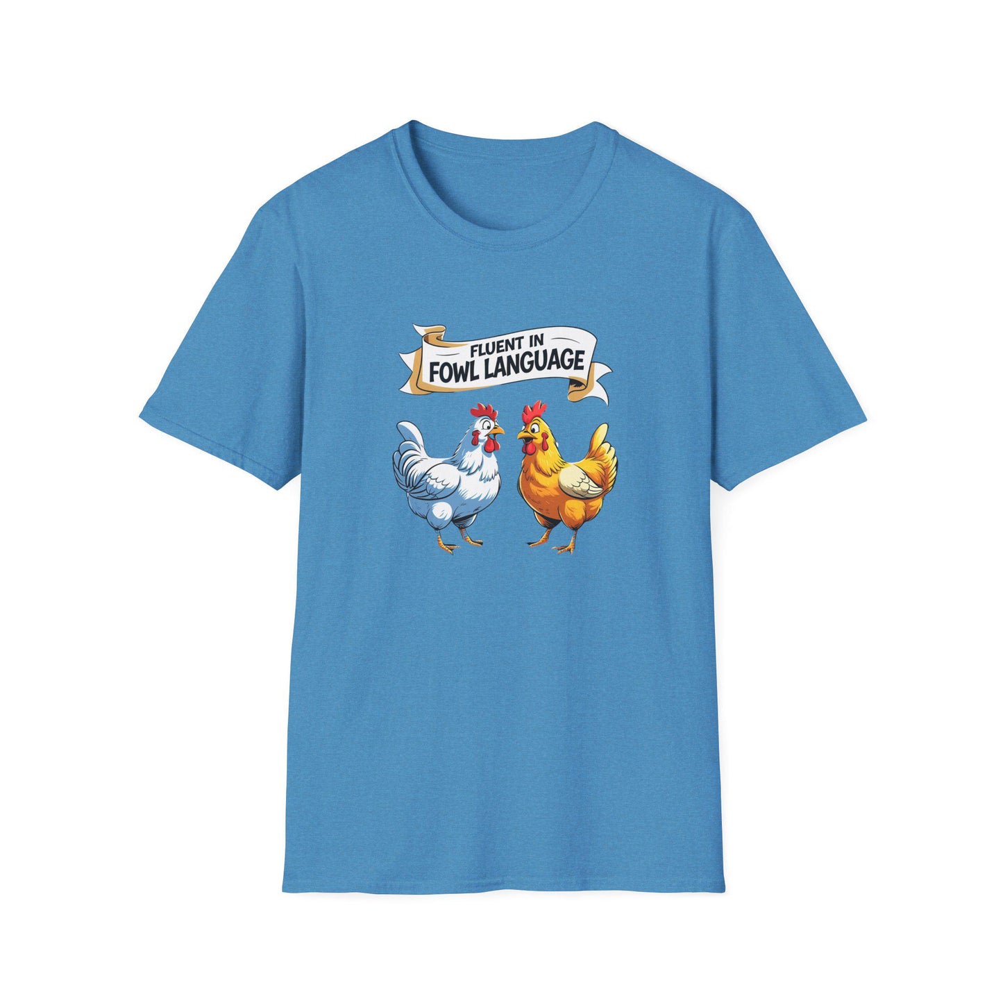 Funny Chicken Pun Unisex Softstyle T-Shirt, Fluent in Fowl Language Tee, Chickens Shirt, Cursing Poultry Top, Humorous Rooster Graphic Tee