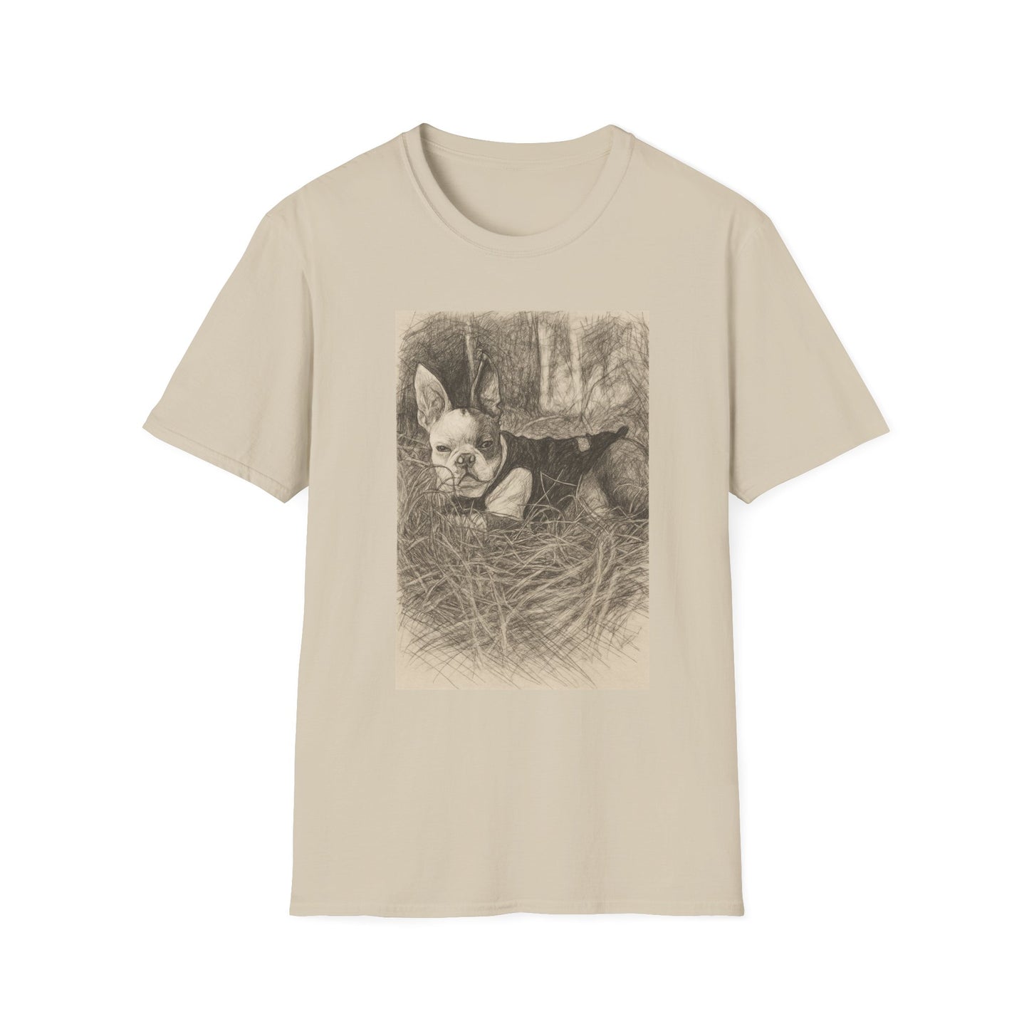 Boston Terrier 'Hay There' Softstyle T-Shirt, Cute Dog Lover Gift, Adorable Pet Sketch Tee, Animal Print Top, Dog Mom Dad Clothing