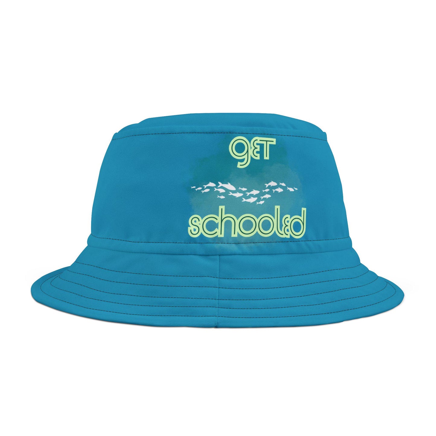 Bucket Hat with Get Schooled Design, Fish Print Beach Accessory, Colorful Summer Cap, Fun Vacation Headwear, School of Fish Hat