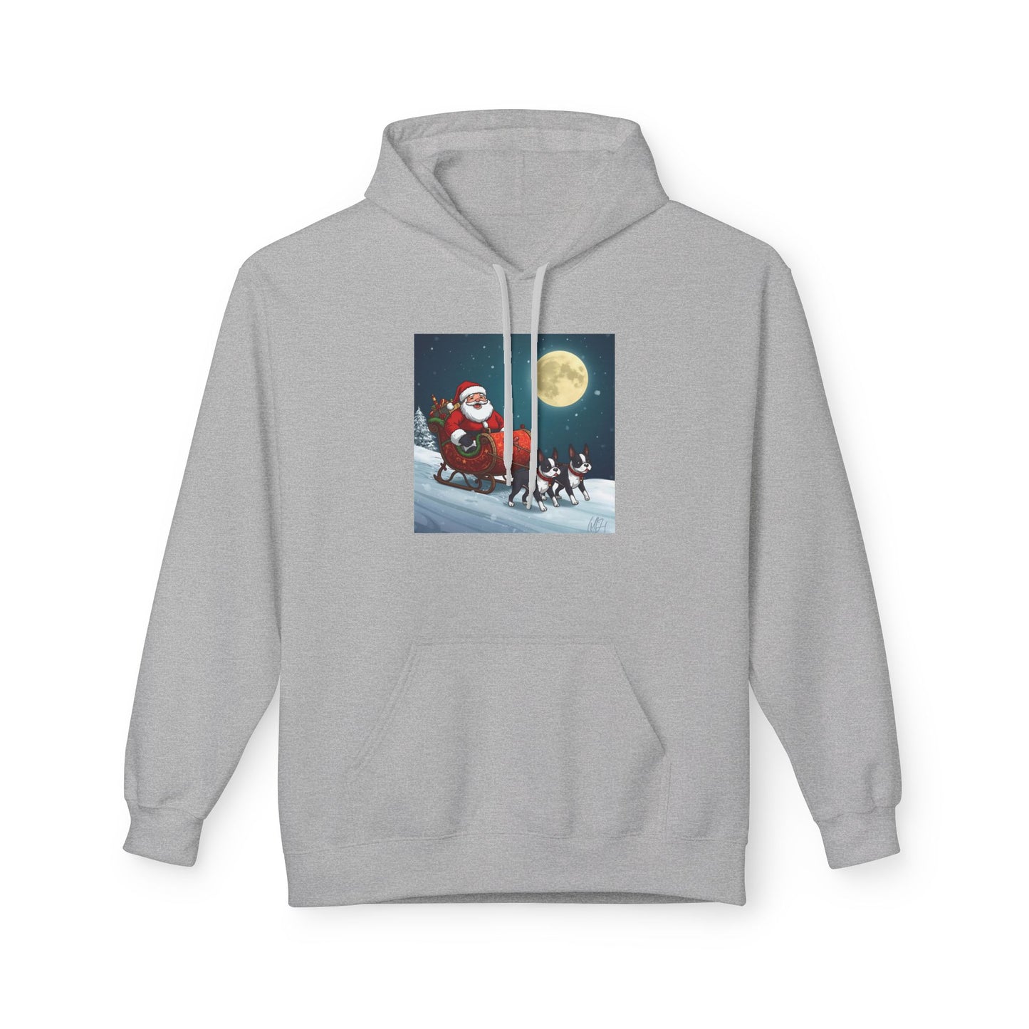 Boston Terrier Hoodie: Cute and Mighty Santas Sleigh Unisex Fleece