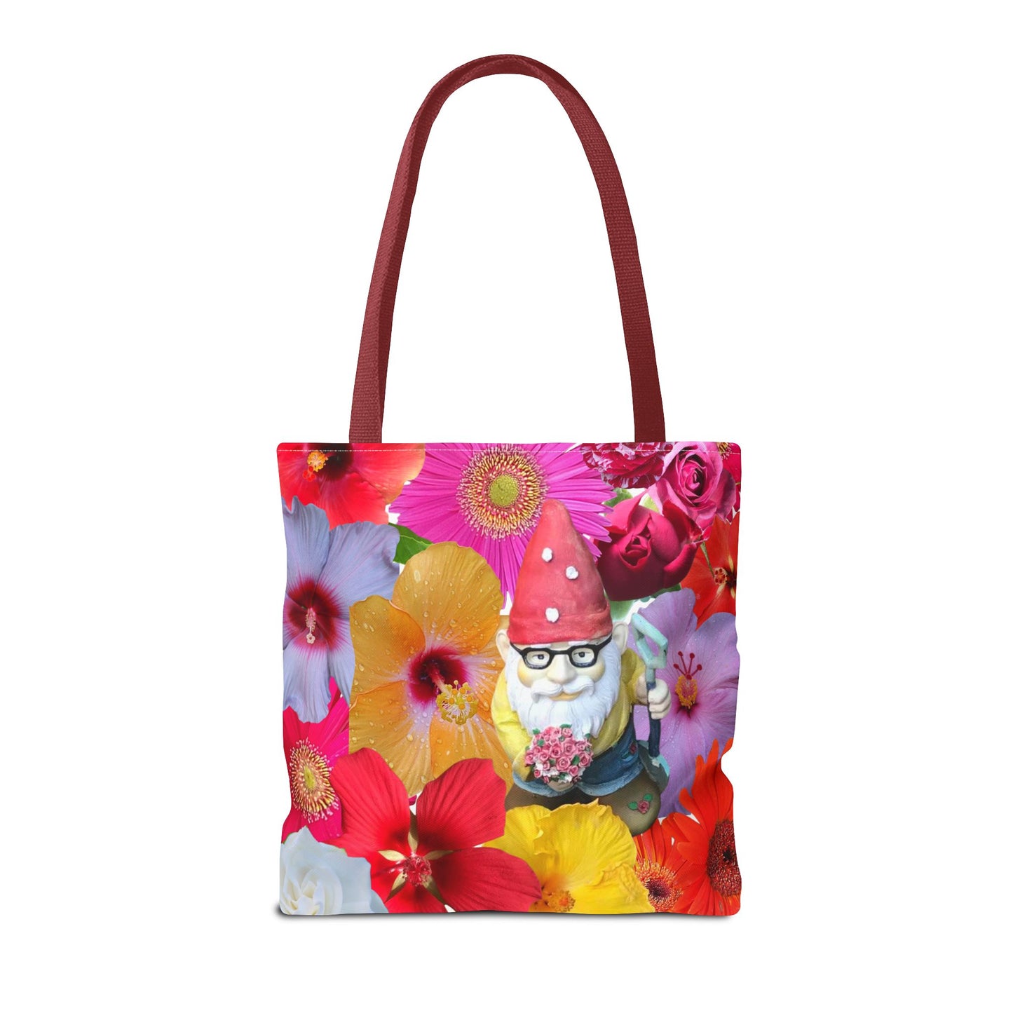 Whimsical Floral Gnome Tote Bag, Colorful Shopping Bag, Garden Lover Gift, Eco-Friendly Tote, Summer Vibes, Unique Birthday Present