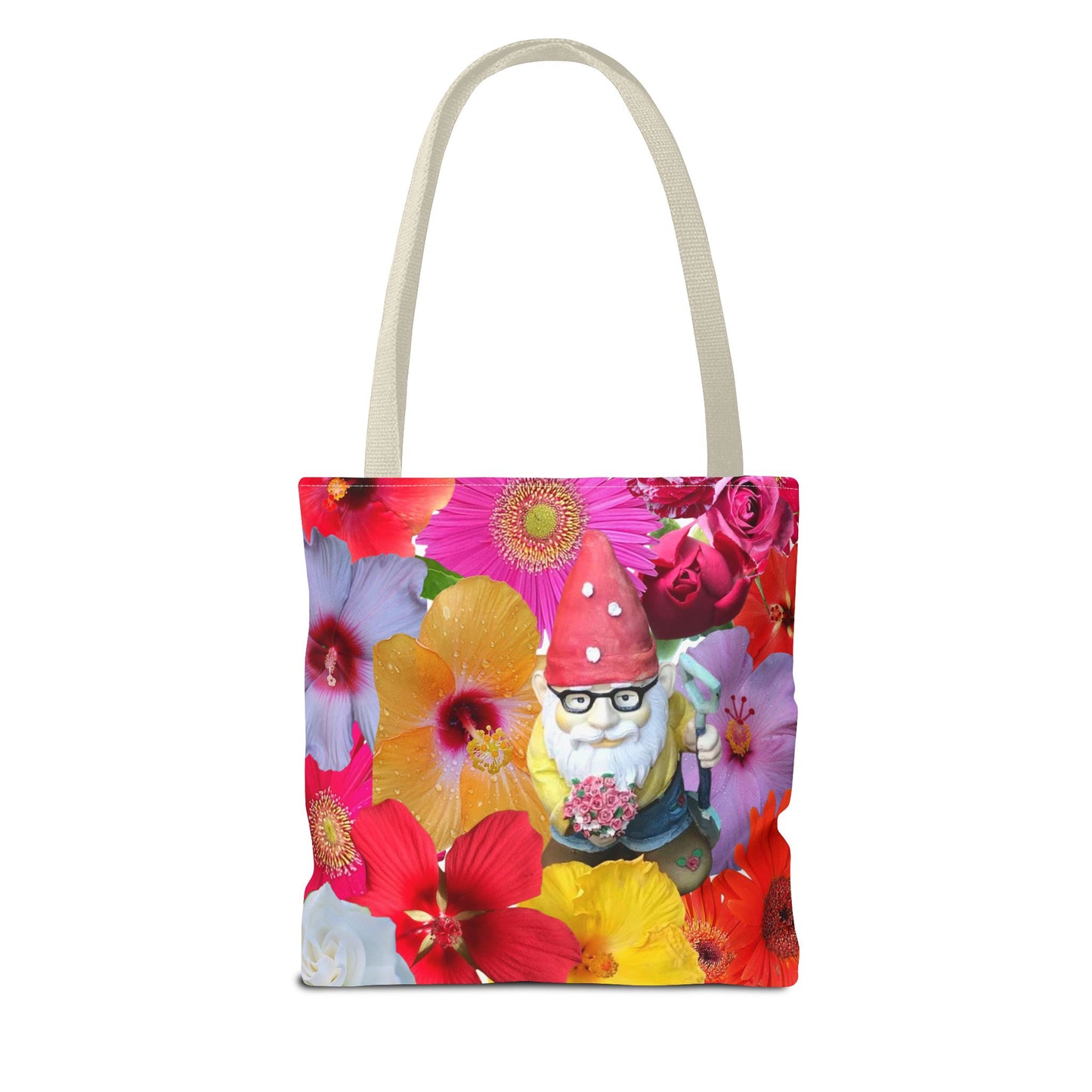 Whimsical Floral Gnome Tote Bag, Colorful Shopping Bag, Garden Lover Gift, Eco-Friendly Tote, Summer Vibes, Unique Birthday Present