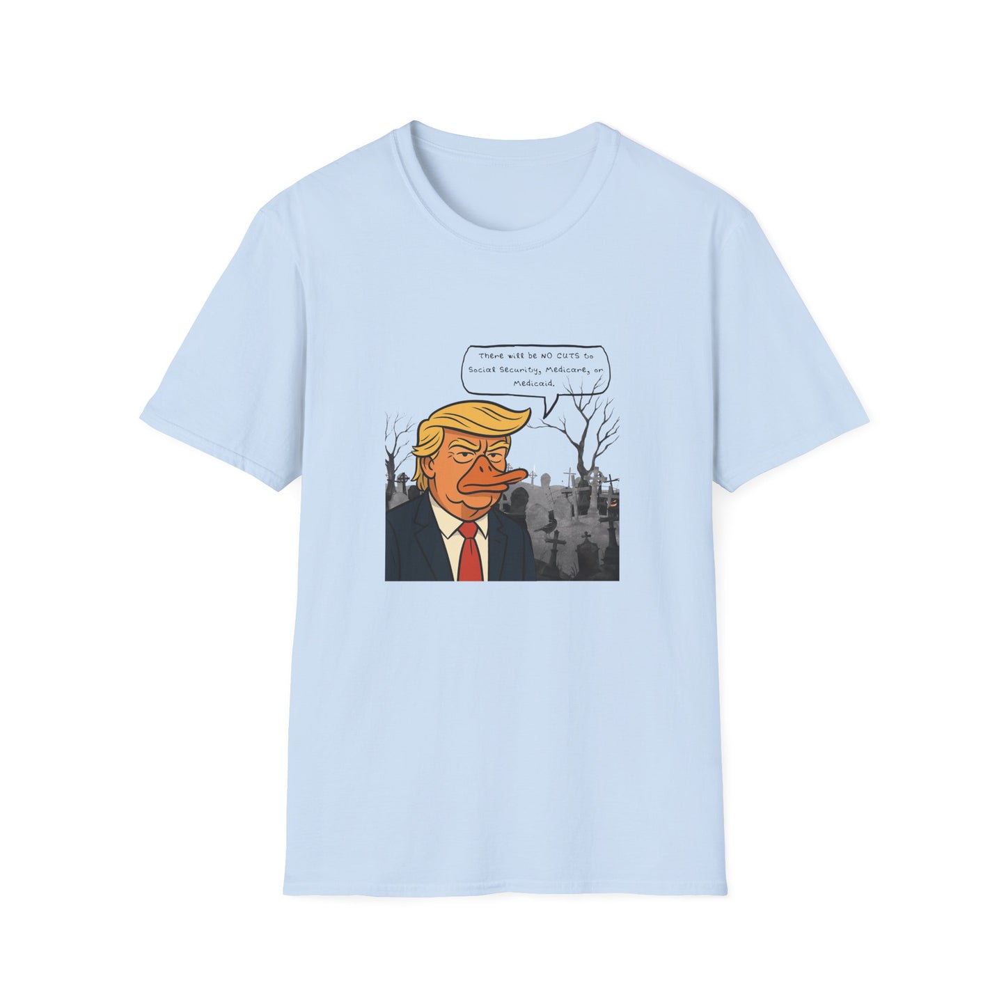 Duckbill Trump Unisex T-Shirt, Satirical Political Tee, Funny Trump Duck Shirt, Humorous Trump Parody Top, Softstyle Tee for Trump