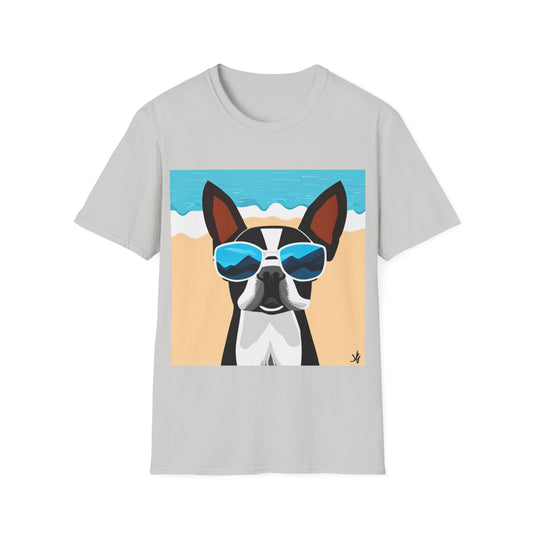 Dog Beach Unisex T-Shirt - Cute Boston Terrier Design
