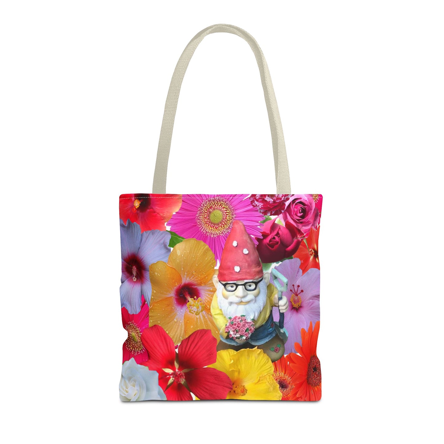 Whimsical Floral Gnome Tote Bag, Colorful Shopping Bag, Garden Lover Gift, Eco-Friendly Tote, Summer Vibes, Unique Birthday Present