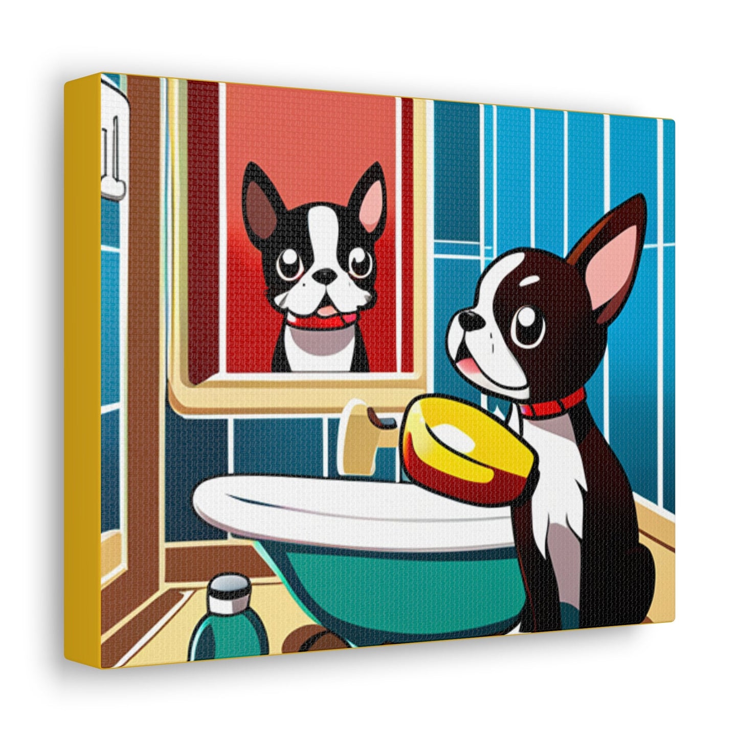 Canvas Gallery Wraps, Boston Terrier Bathroom Picture, Boston Bathroom, Boston Ready for the day
