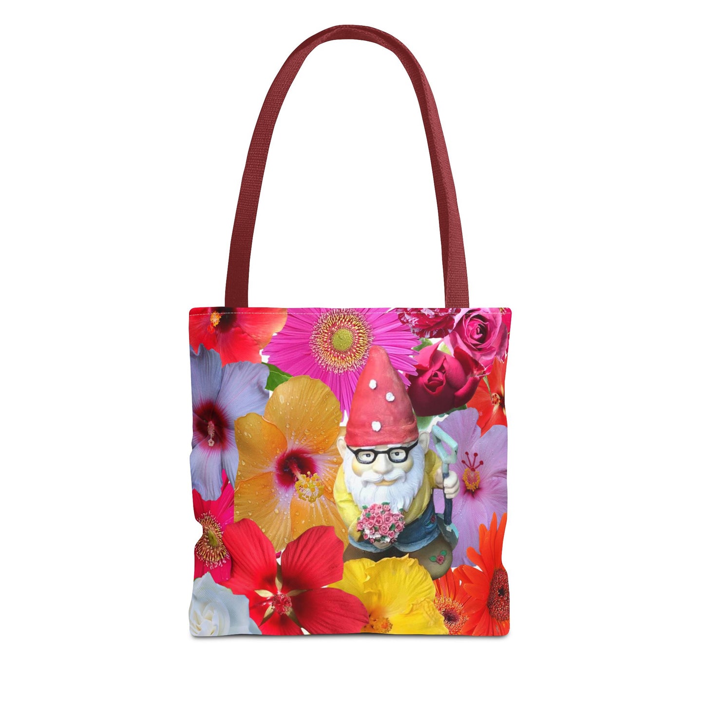 Whimsical Floral Gnome Tote Bag, Colorful Shopping Bag, Garden Lover Gift, Eco-Friendly Tote, Summer Vibes, Unique Birthday Present