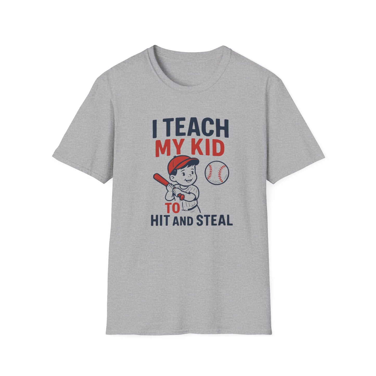 Funny Parent T-Shirt, I Teach My Kid to Hit and Steal Tee, Baseball Fan Gift, Unisex Softstyle Shirt, Sports Humor Apparel, Father's [...]