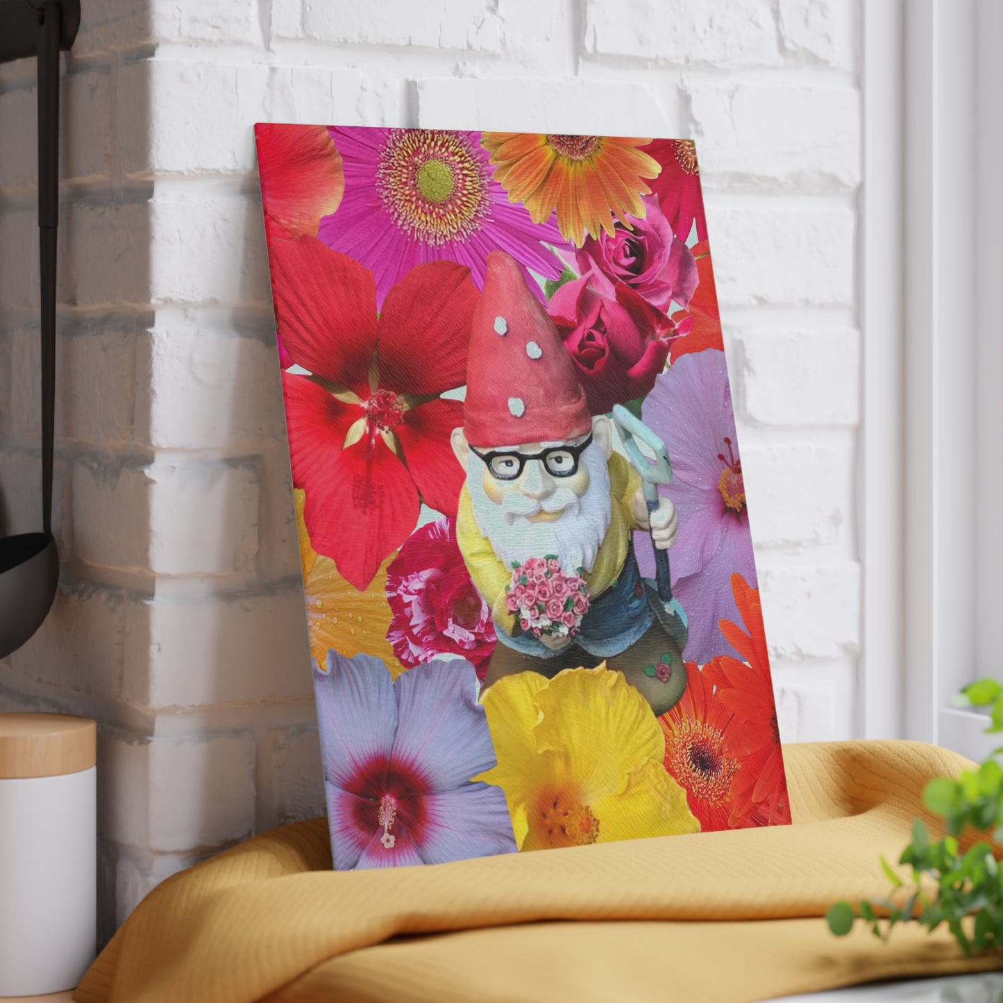 Cutting Board - Whimsical Flower and Gnome Design