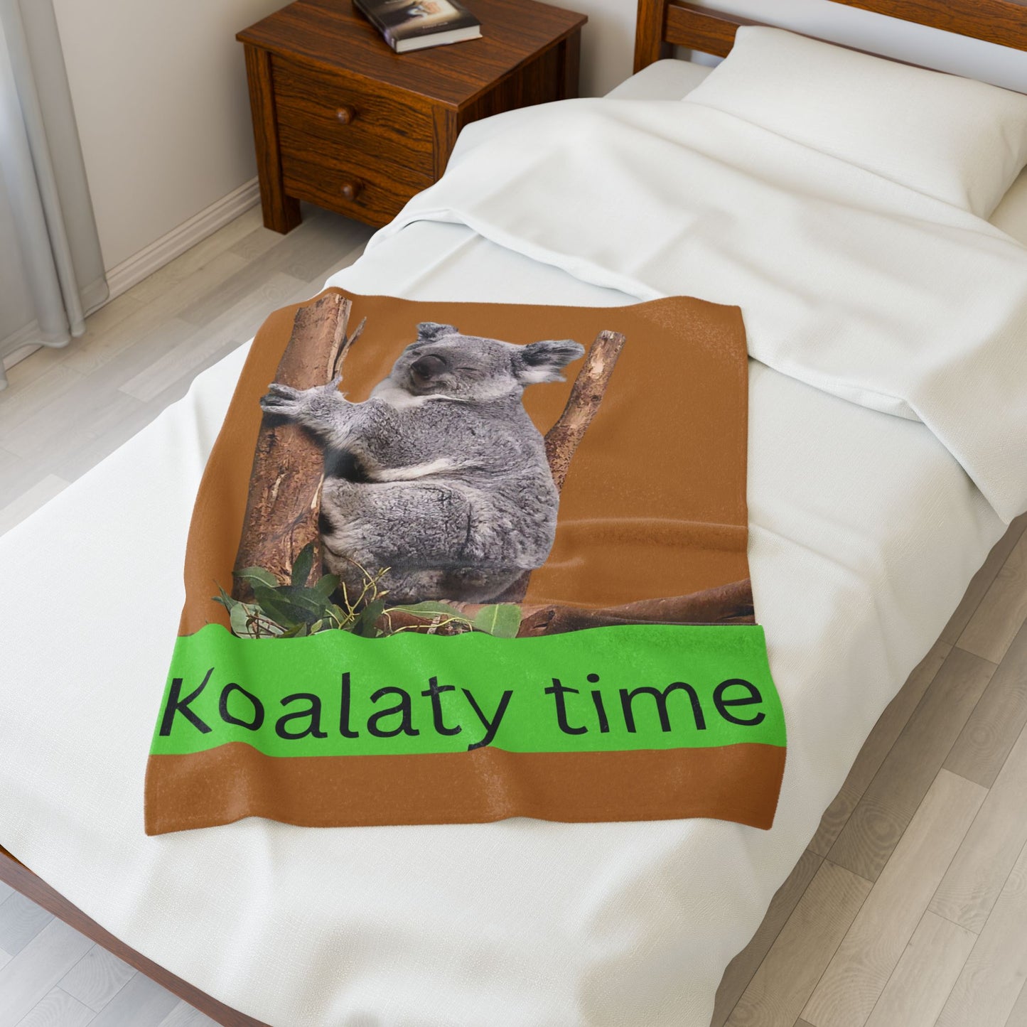 Koalaty Time Velveteen Plush Blanket, Cozy Throw for Kids, Cute Animal Decor, Fun Gift for Birthdays, Soft Snuggle Blanket