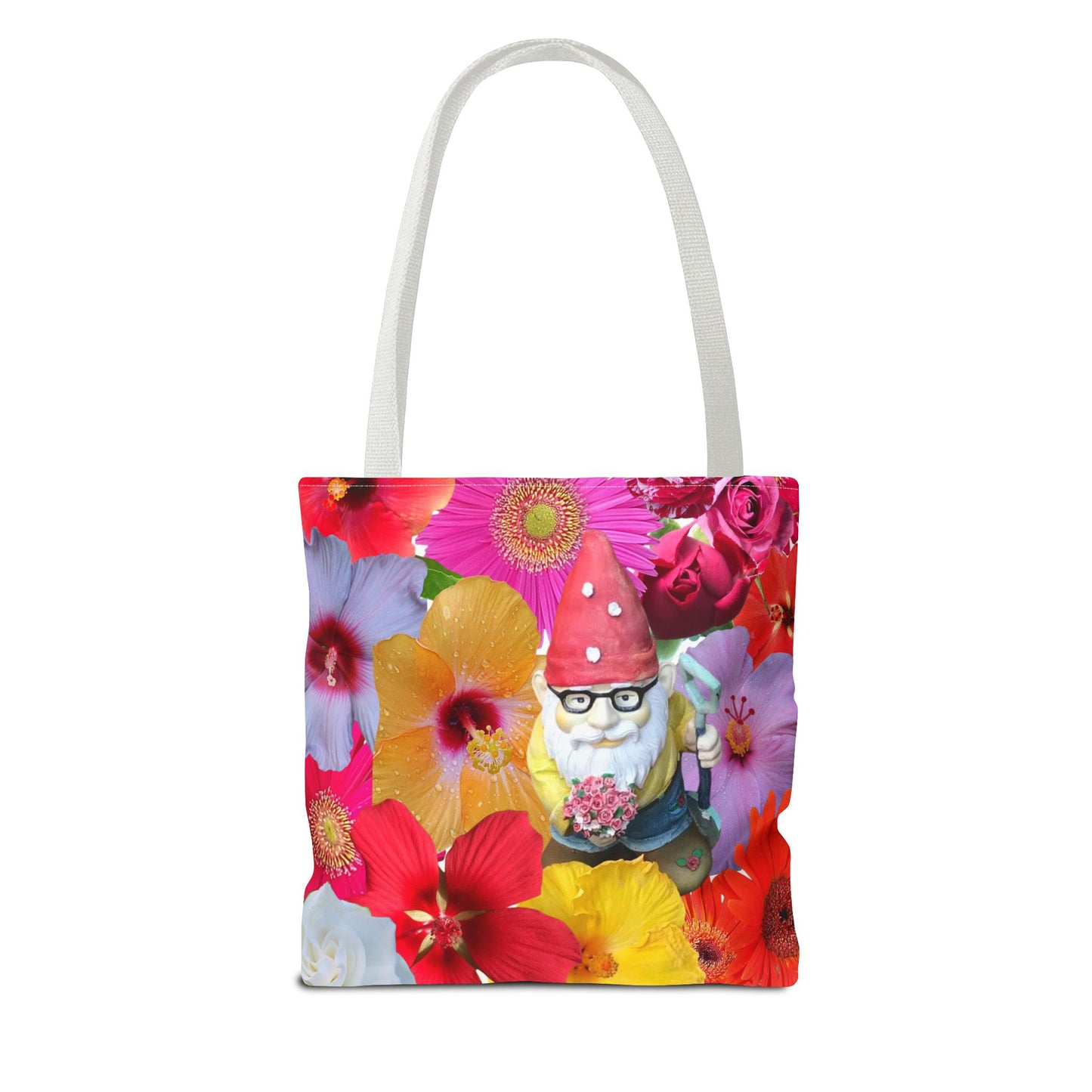 Whimsical Floral Gnome Tote Bag, Colorful Shopping Bag, Garden Lover Gift, Eco-Friendly Tote, Summer Vibes, Unique Birthday Present