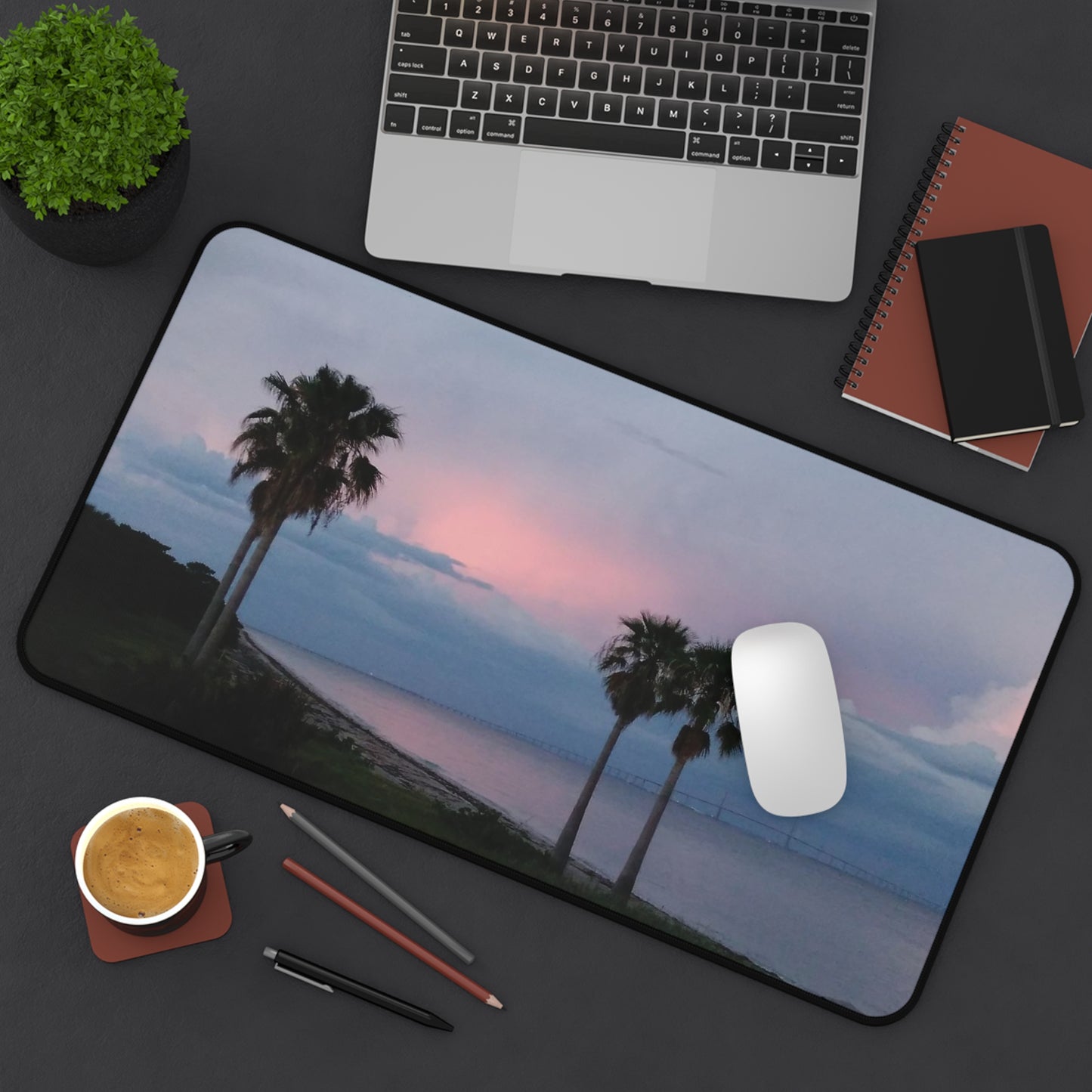 Desk Mat, Palm Trees on the Beach at Sunset - Tropical Office Decor, Work from Home Gift, Desk Accessories, Mouse Pad, Computer Pad