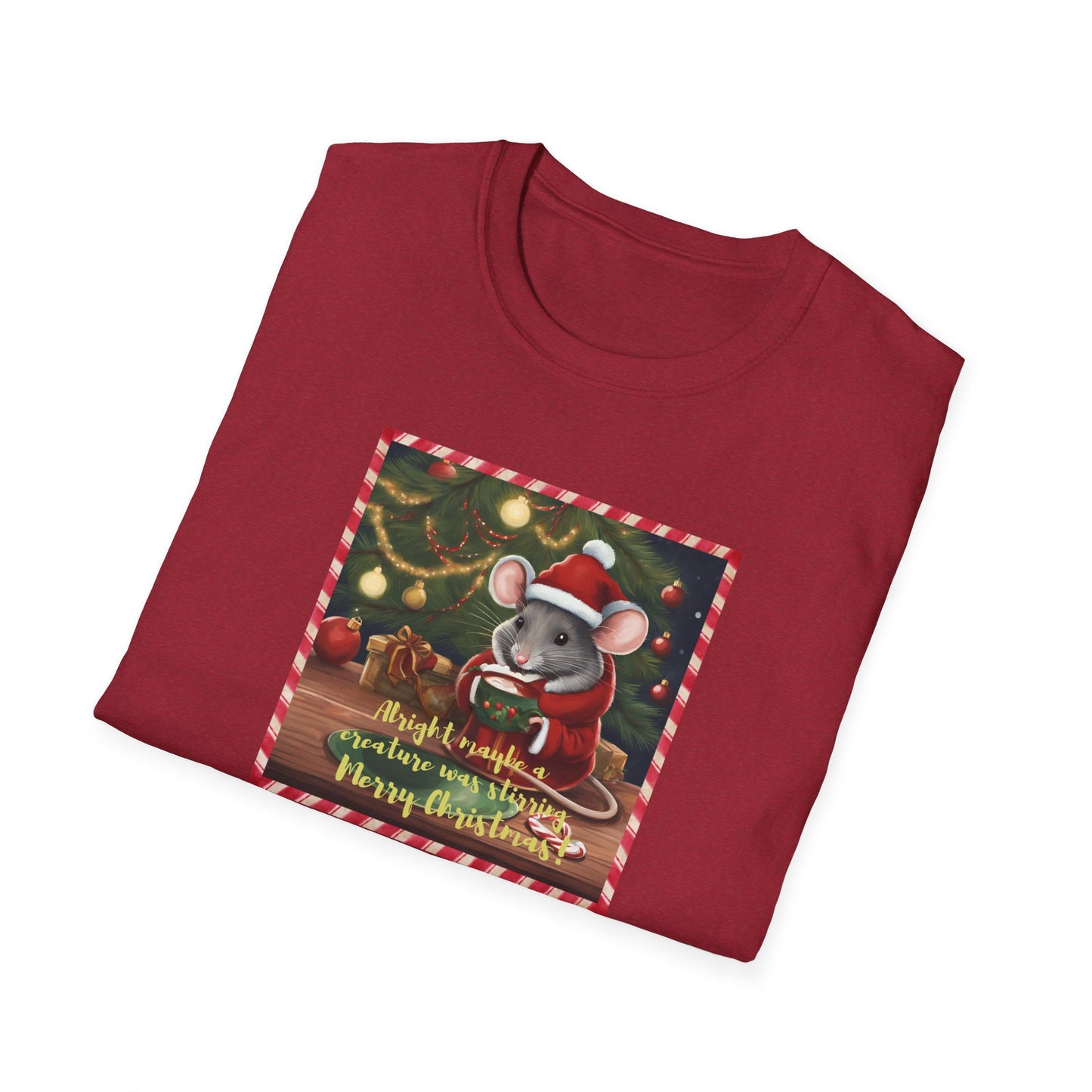 Christmas Mouse Unisex T-Shirt - Not a Creature Was Stirring Design