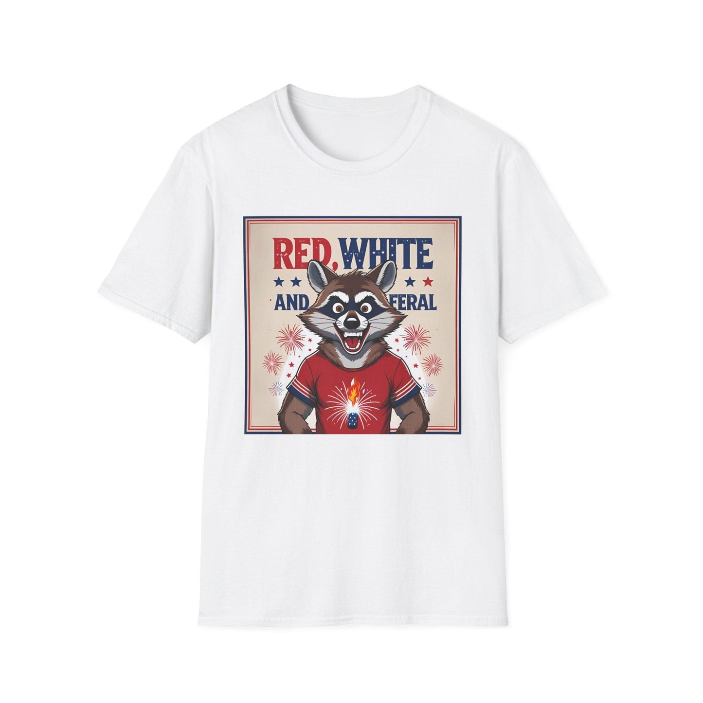 Racoon Independence Day T-Shirt, 4th of July Shirt, Red White Feral Tee, Unisex Softstyle Top, Animal Lover Gift