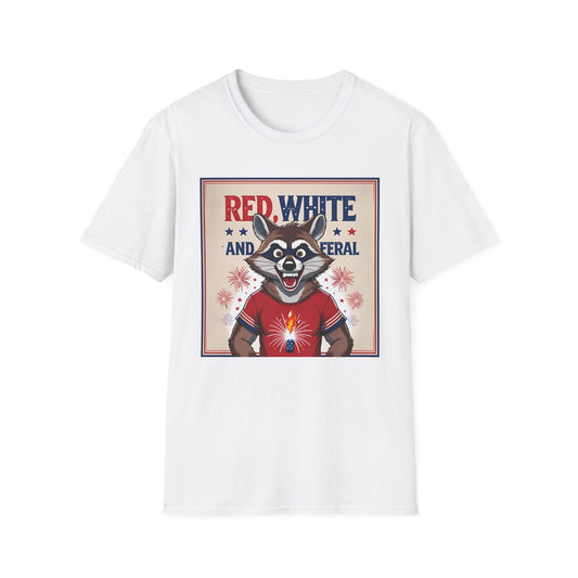 Racoon Independence Day T-Shirt, 4th of July Shirt, Red White Feral Tee, Unisex Softstyle Top, Animal Lover Gift