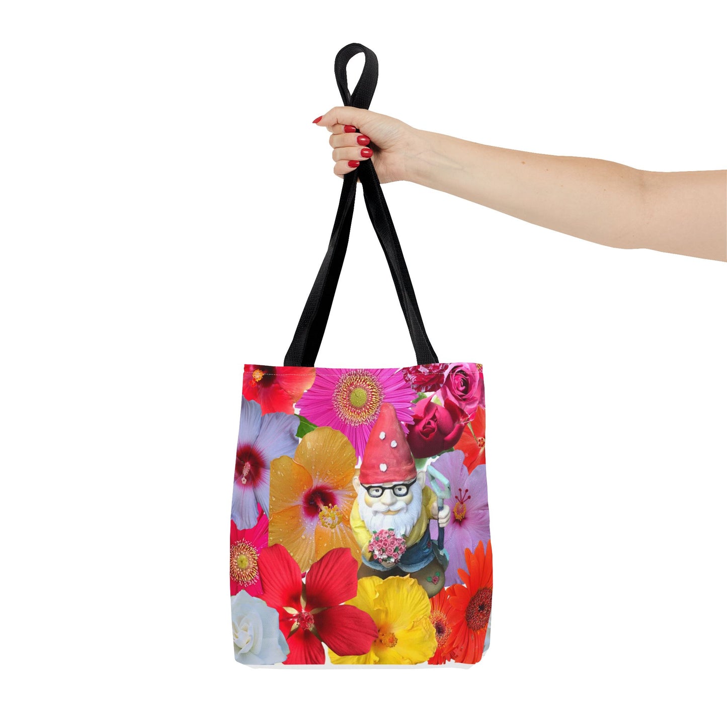 Whimsical Floral Gnome Tote Bag, Colorful Shopping Bag, Garden Lover Gift, Eco-Friendly Tote, Summer Vibes, Unique Birthday Present