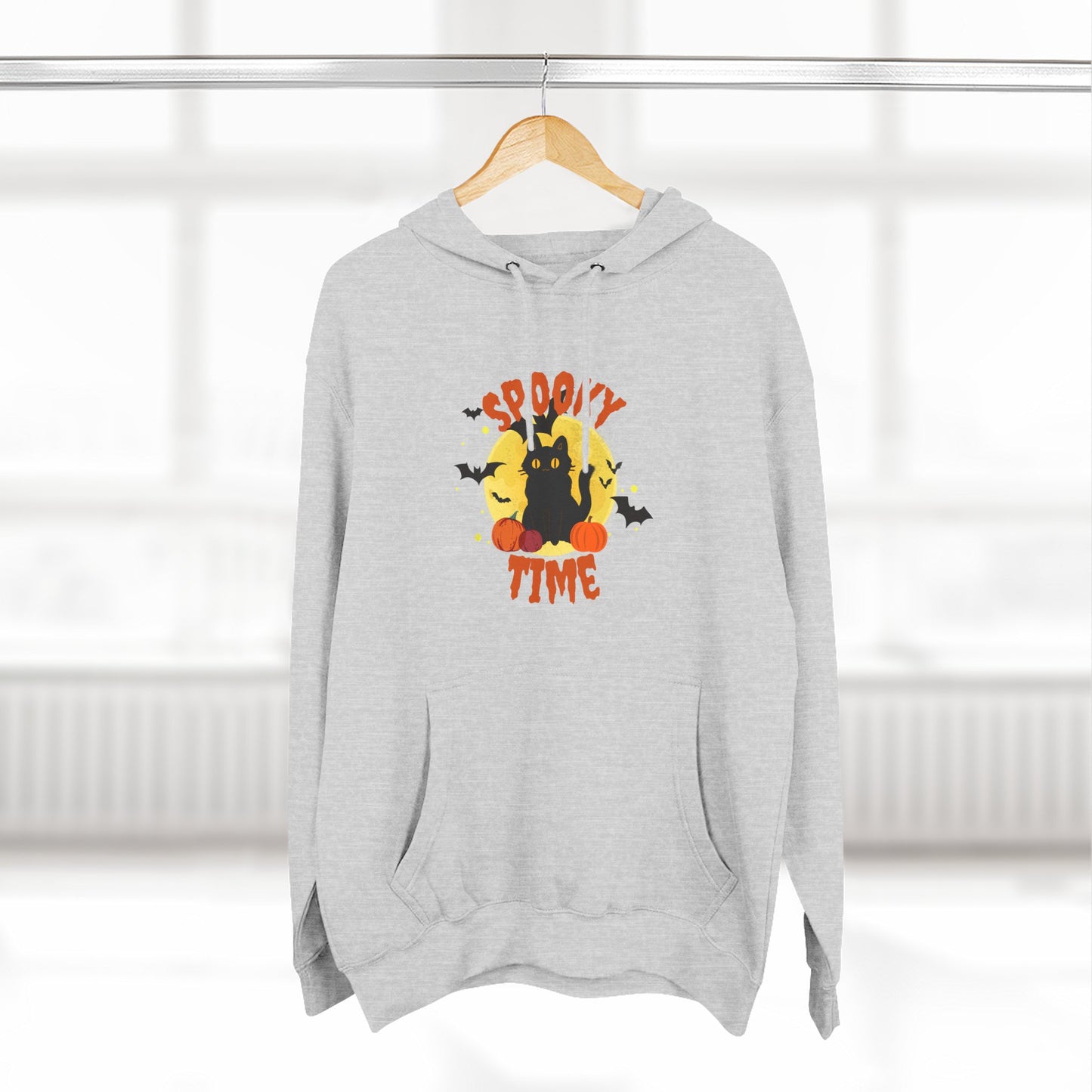 Fleece Hoodie - Halloween Black Cat and Pumpkin Design