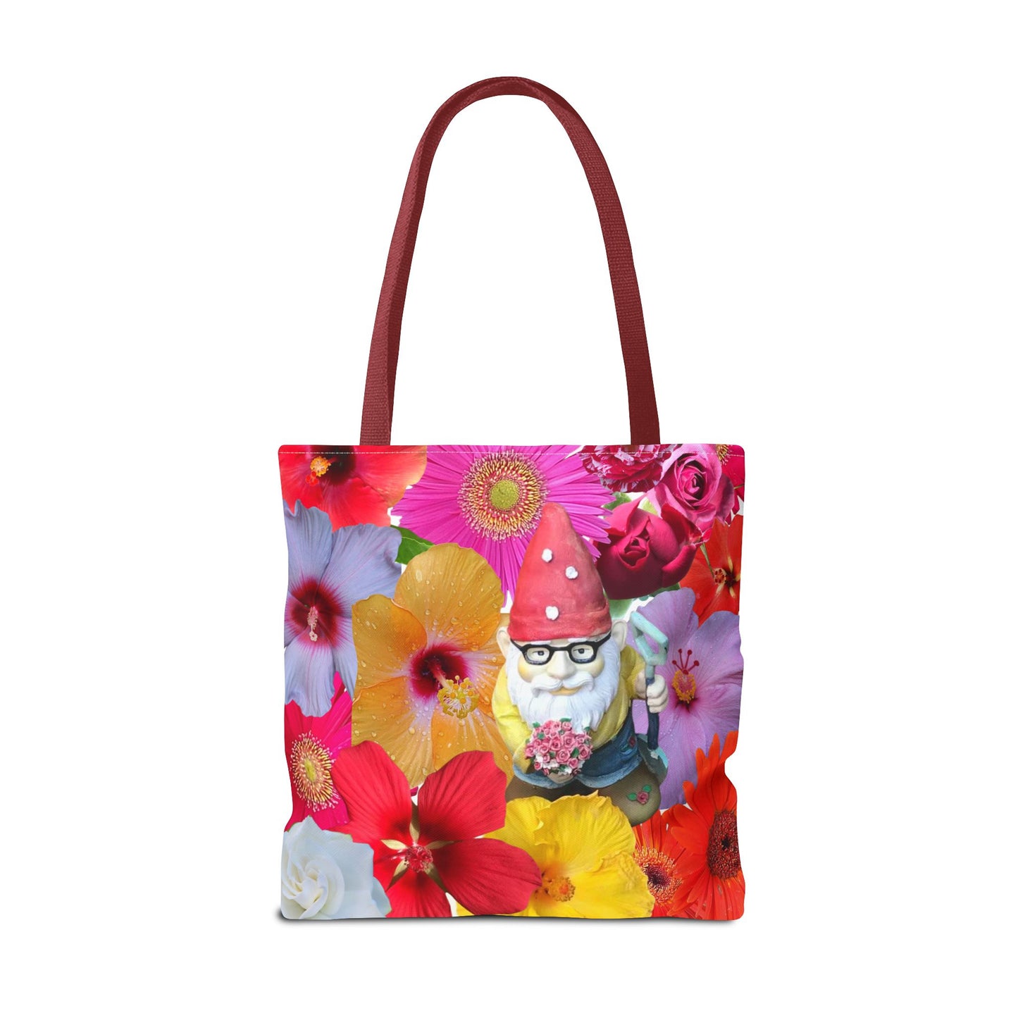 Whimsical Floral Gnome Tote Bag, Colorful Shopping Bag, Garden Lover Gift, Eco-Friendly Tote, Summer Vibes, Unique Birthday Present