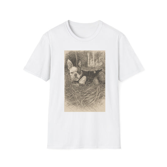 Boston Terrier 'Hay There' Softstyle T-Shirt, Cute Dog Lover Gift, Adorable Pet Sketch Tee, Animal Print Top, Dog Mom Dad Clothing