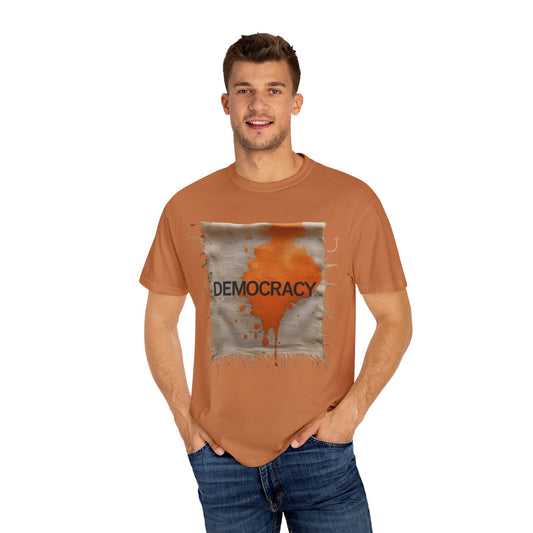 Anti-Trump Garment-Dyed T-shirt - Orange Stain on Democracy