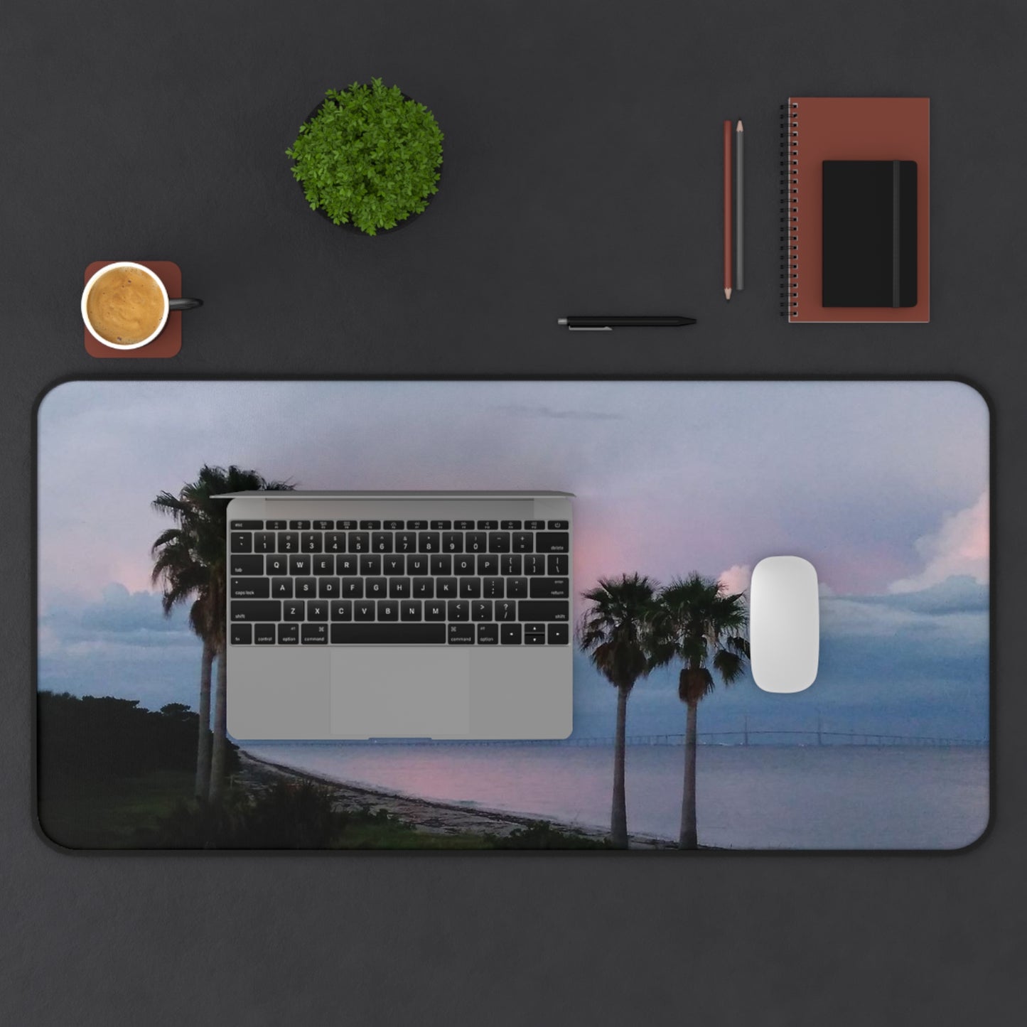 Desk Mat, Palm Trees on the Beach at Sunset - Tropical Office Decor, Work from Home Gift, Desk Accessories, Mouse Pad, Computer Pad