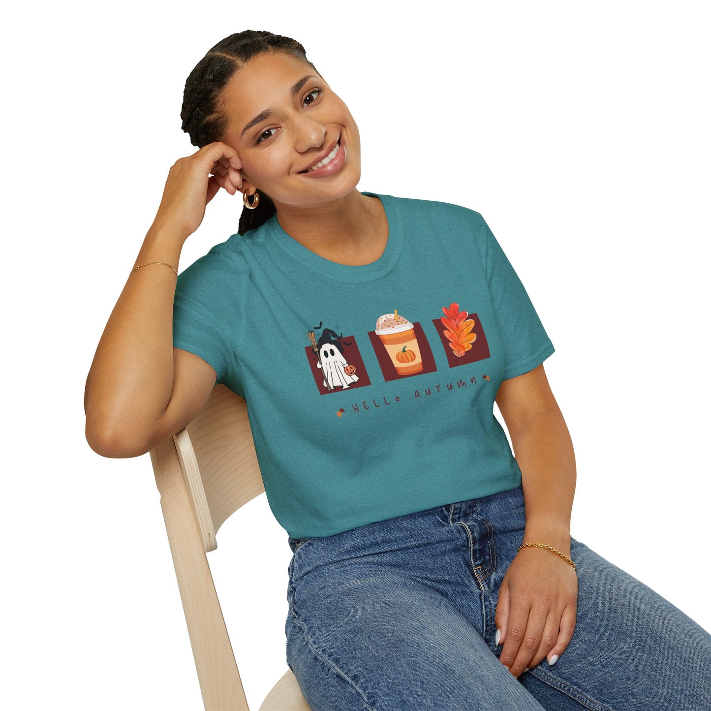 Fall Season Holdiay T-Shirt - Halloween Pumpkin Spice Leaf Design