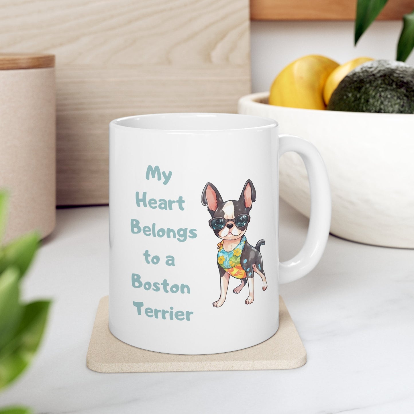 My heart belongs to a Boston Terrier Mug, Ceramic Mug, boston terrier coffee mug dog lover, boston terrier gift