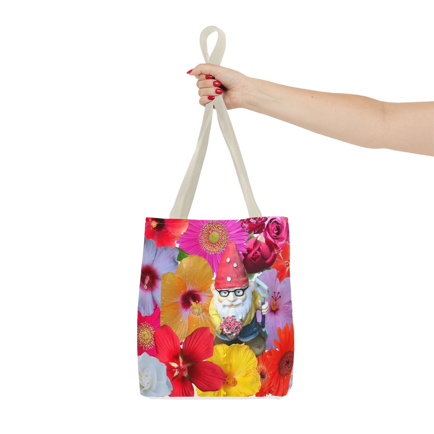 Whimsical Floral Gnome Tote Bag, Colorful Shopping Bag, Garden Lover Gift, Eco-Friendly Tote, Summer Vibes, Unique Birthday Present