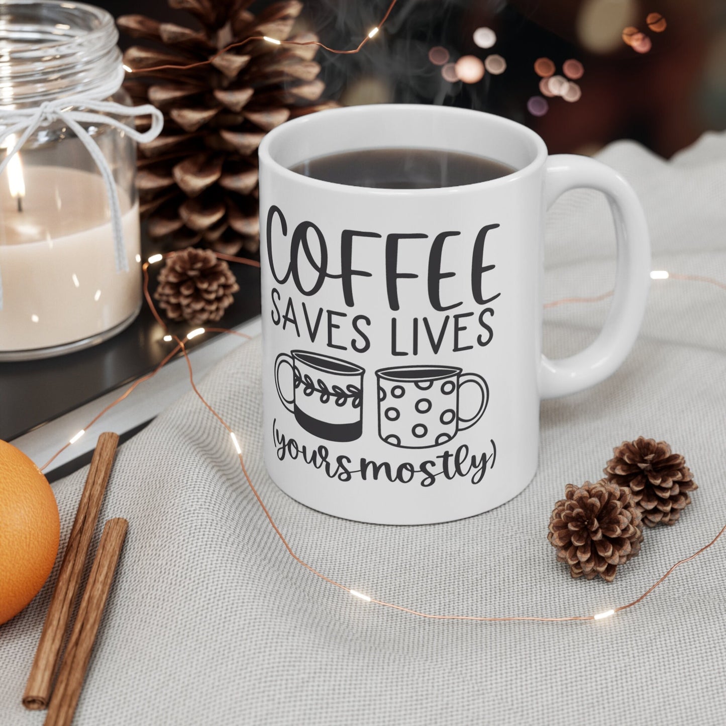 Caffeine Junkie Mug, Coffee saves lives mug, funny coffee mug, gift for him her, coffee lover mug, birthday gift