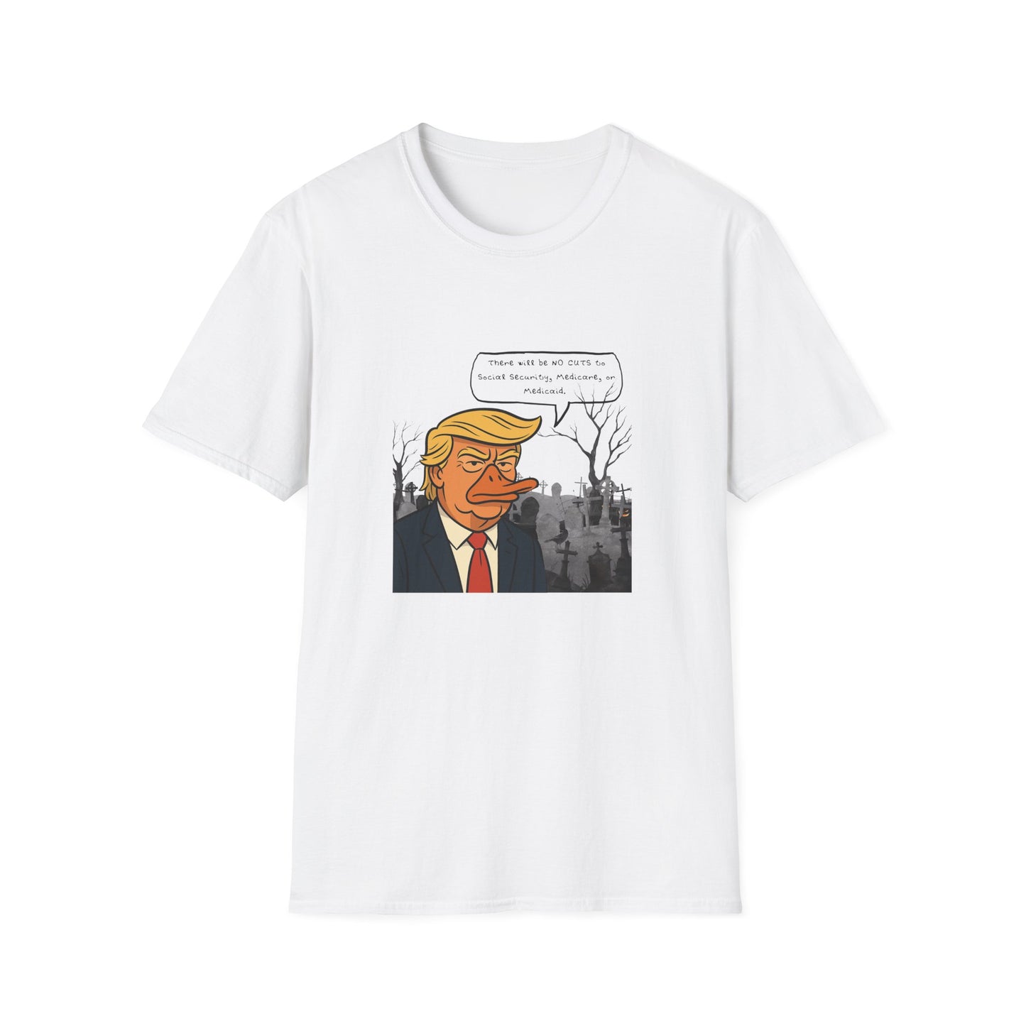 Duckbill Trump Unisex T-Shirt, Satirical Political Tee, Funny Trump Duck Shirt, Humorous Trump Parody Top, Softstyle Tee for Trump