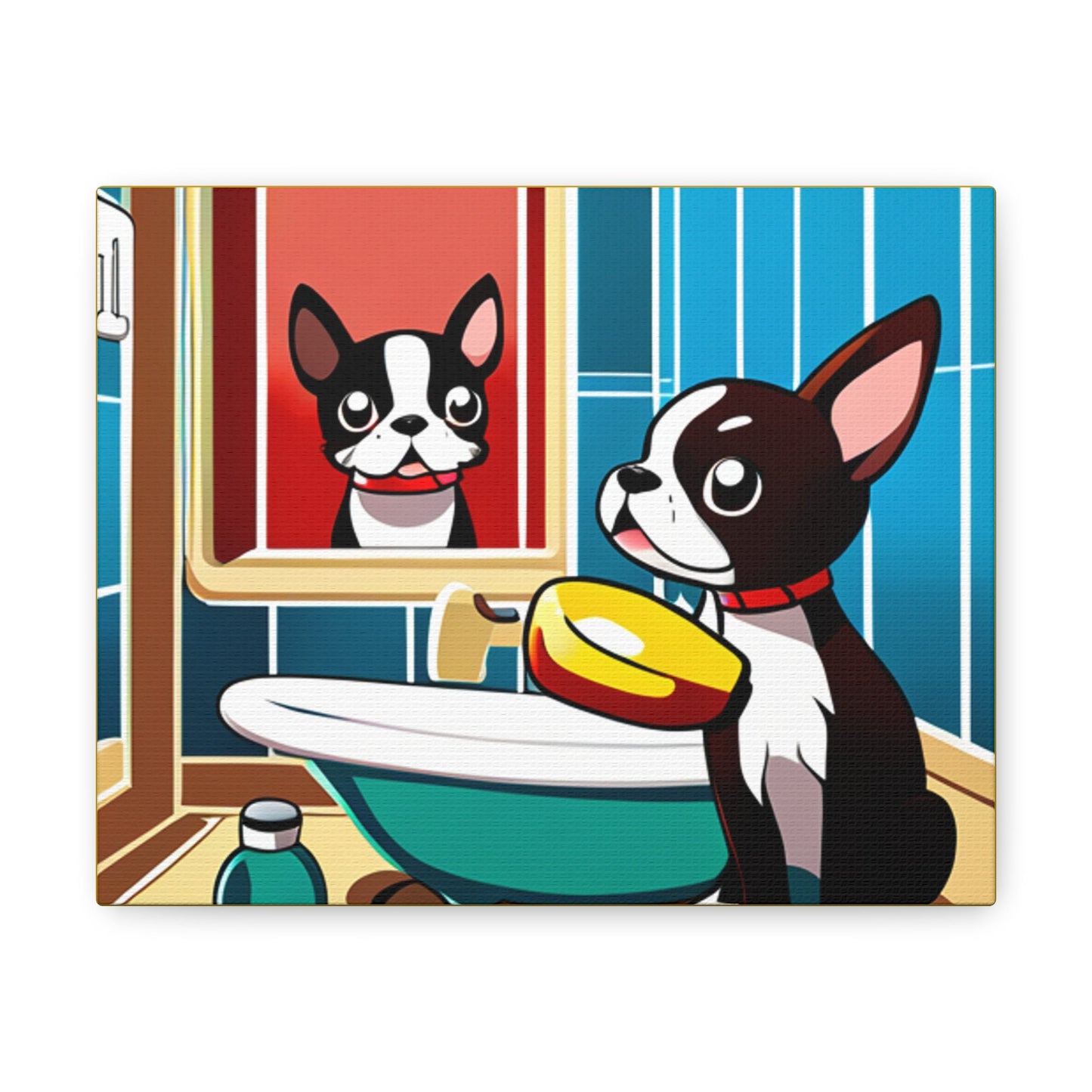 Canvas Gallery Wraps, Boston Terrier Bathroom Picture, Boston Bathroom, Boston Ready for the day