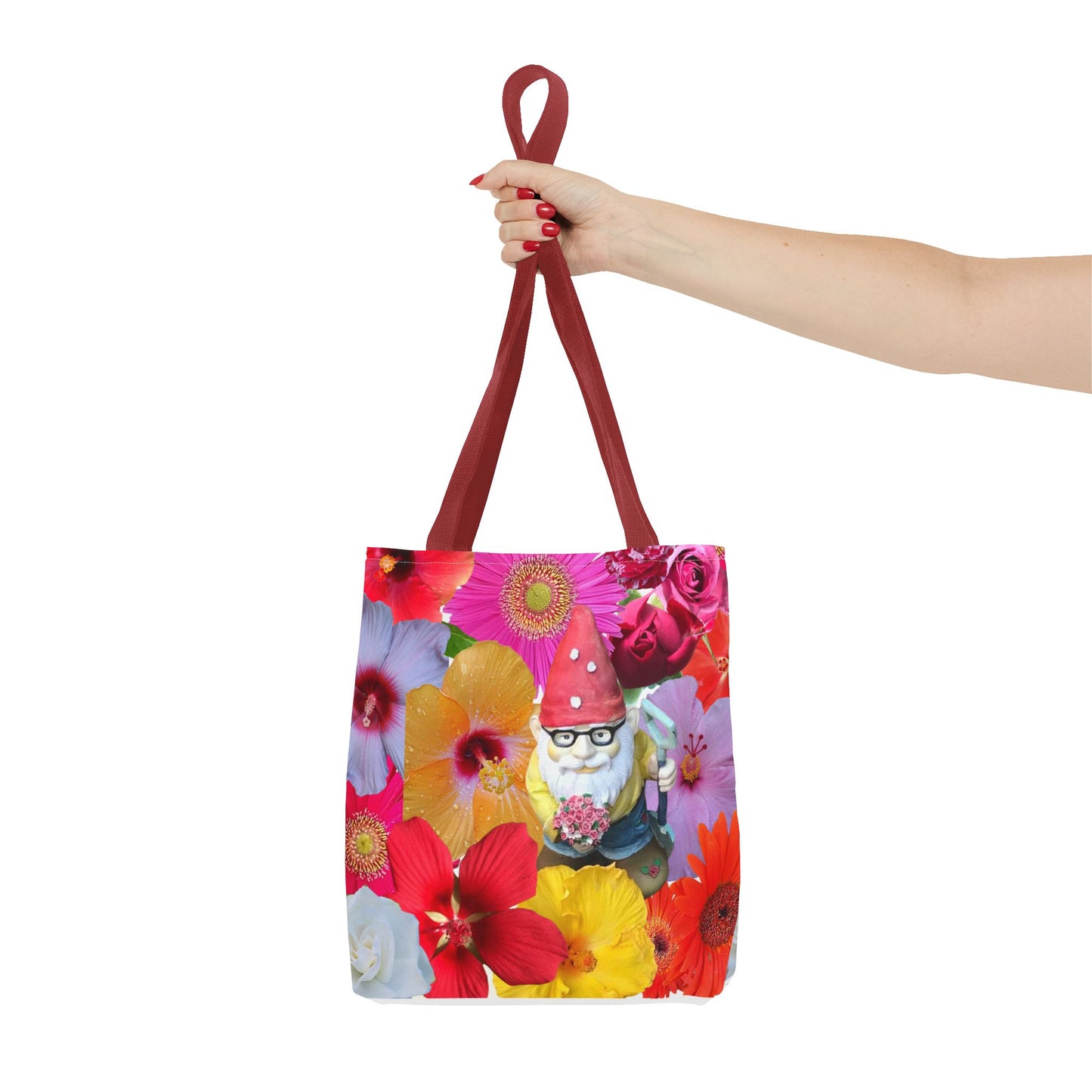 Whimsical Floral Gnome Tote Bag, Colorful Shopping Bag, Garden Lover Gift, Eco-Friendly Tote, Summer Vibes, Unique Birthday Present
