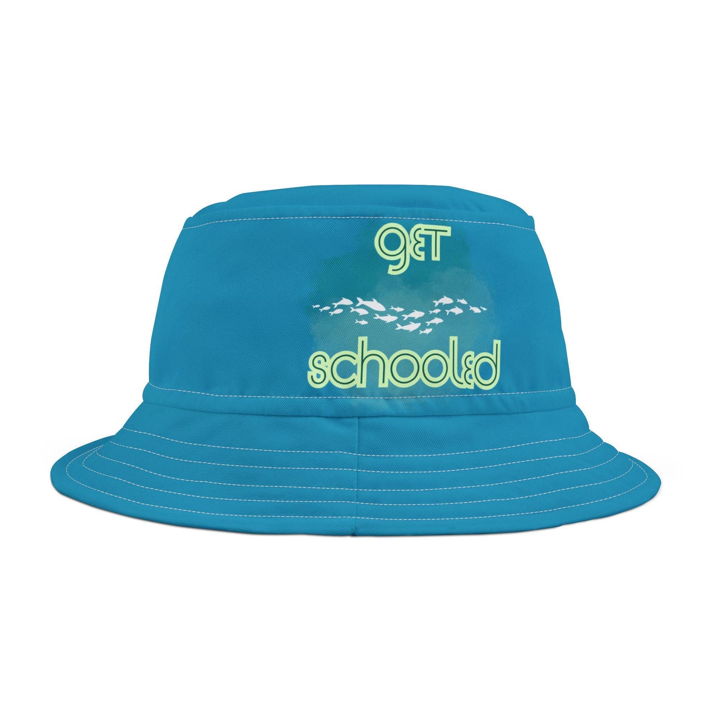 Bucket Hat with Get Schooled Design, Fish Print Beach Accessory, Colorful Summer Cap, Fun Vacation Headwear, School of Fish Hat