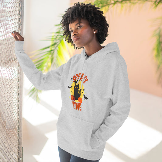 Fleece Hoodie - Halloween Black Cat and Pumpkin Design