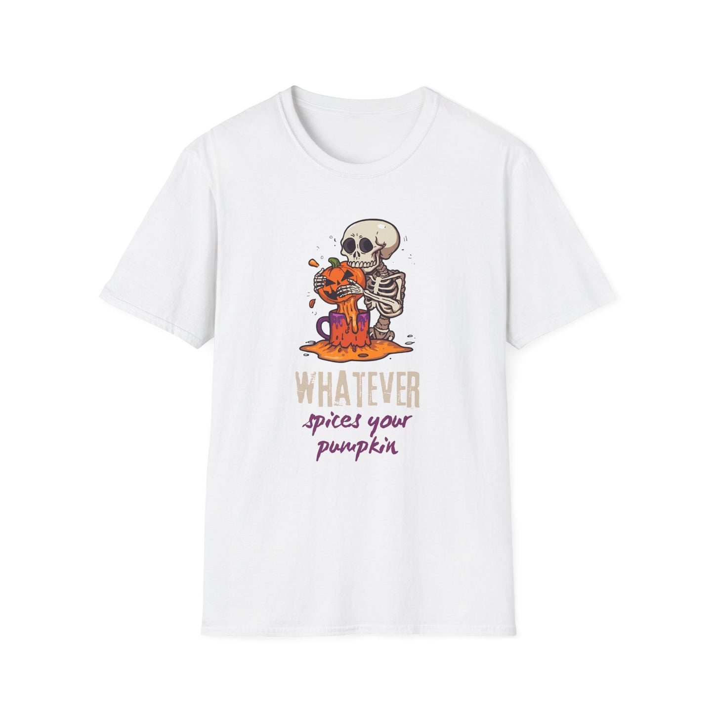 Funny Halloween Skeleton Pumpkin Spice Lover Unisex Softstyle Tee Shirt, Tee, Tshirt, Halloween Shirt, Pumpkin Spice,