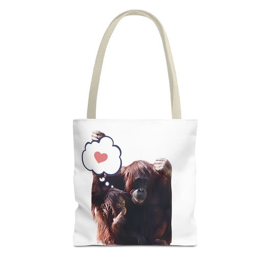 Orangutan Love Tote Bag, Eco-Friendly Beach Bag, Animal Lover Gift, Cute Shopping Tote, Mother's Day Gift, AOP Design