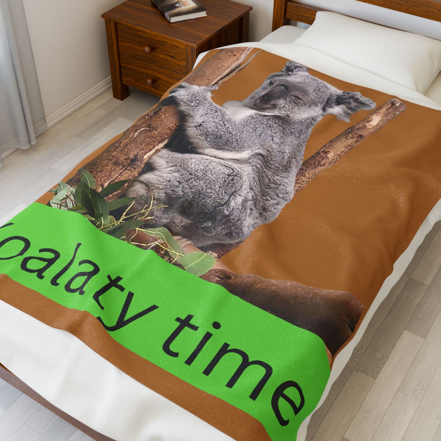 Koalaty Time Velveteen Plush Blanket, Cozy Throw for Kids, Cute Animal Decor, Fun Gift for Birthdays, Soft Snuggle Blanket