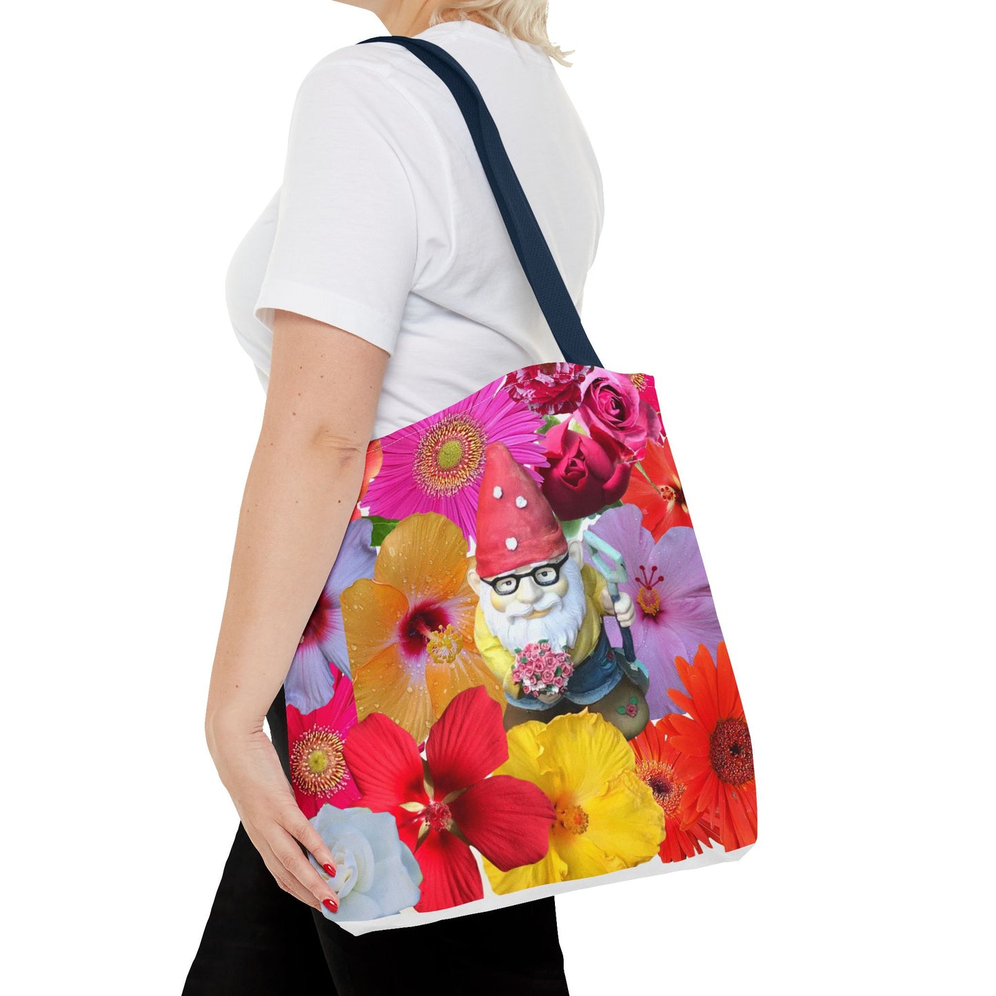 Whimsical Floral Gnome Tote Bag, Colorful Shopping Bag, Garden Lover Gift, Eco-Friendly Tote, Summer Vibes, Unique Birthday Present