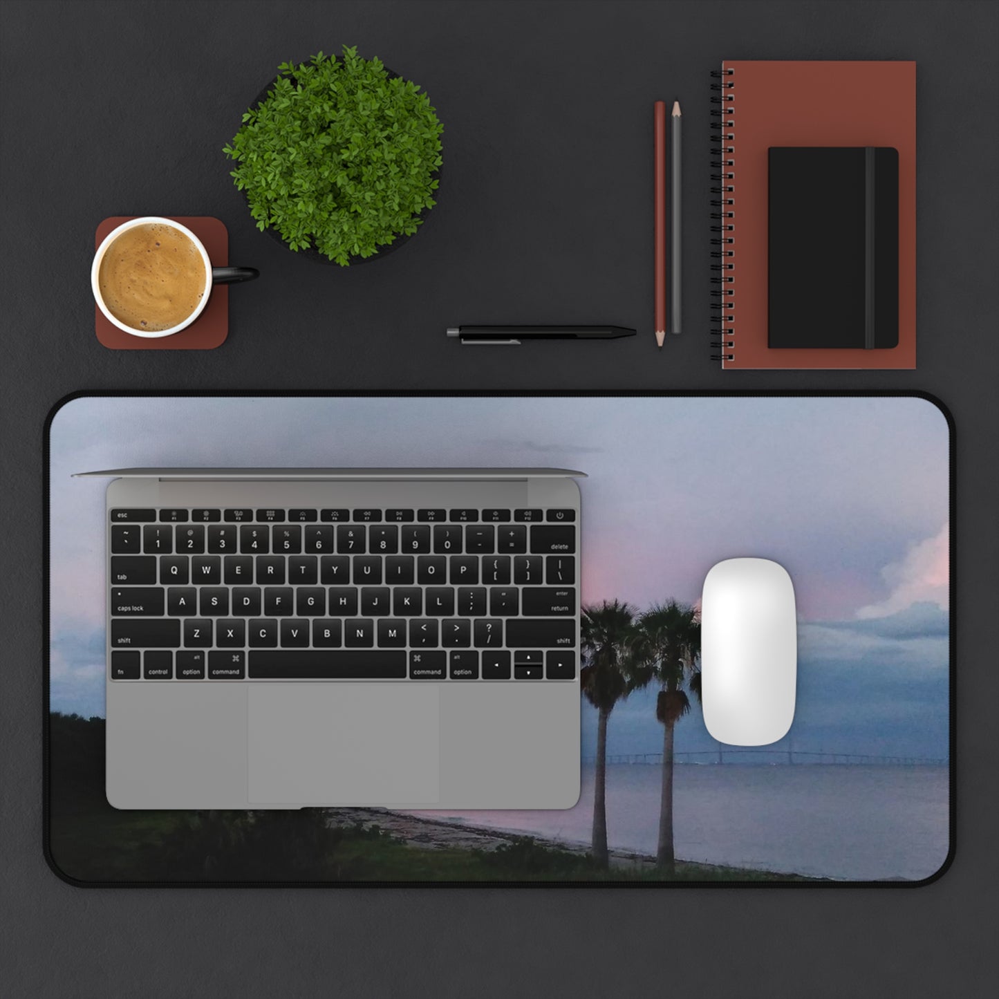 Desk Mat, Palm Trees on the Beach at Sunset - Tropical Office Decor, Work from Home Gift, Desk Accessories, Mouse Pad, Computer Pad