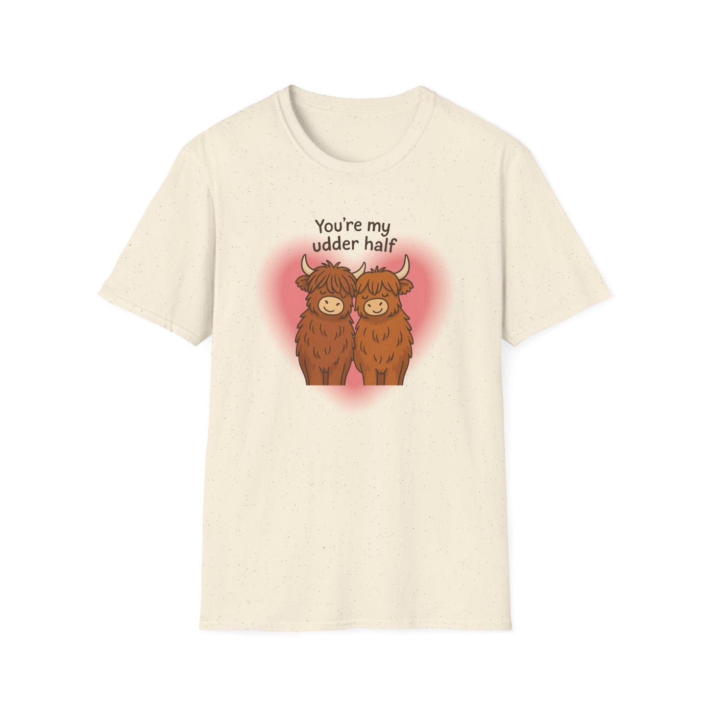 Highland Cow Unisex Softstyle T-Shirt, Couple Love Shirt, Cute Cow My Udder Half, Funny Graphic Tee