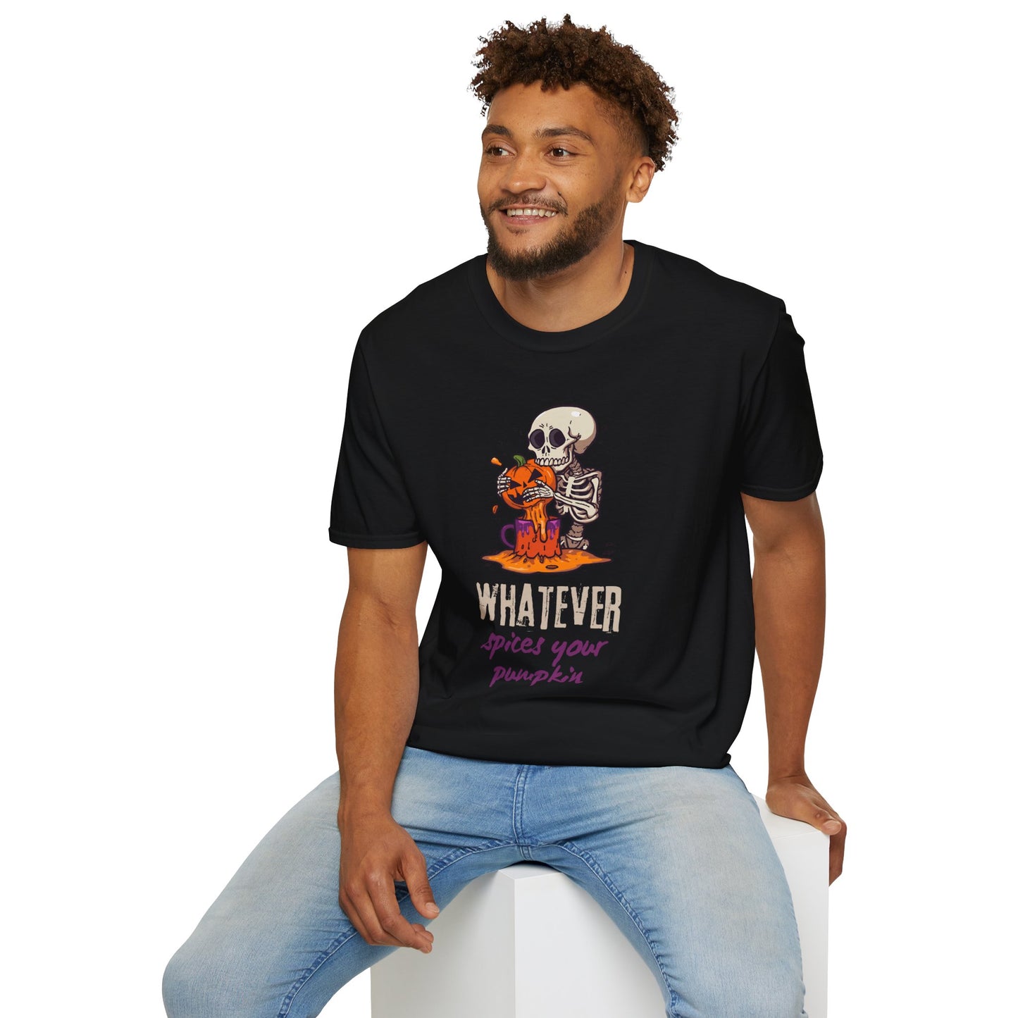 Funny Halloween Skeleton Pumpkin Spice Lover Unisex Softstyle Tee Shirt, Tee, Tshirt, Halloween Shirt, Pumpkin Spice,