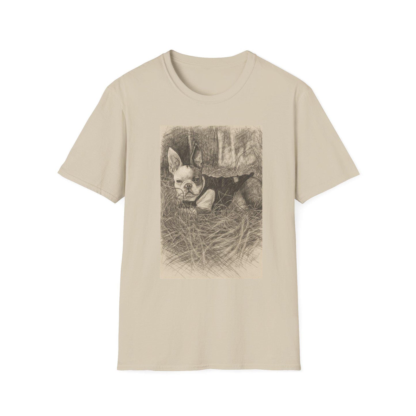 Boston Terrier 'Hay There' Softstyle T-Shirt, Cute Dog Lover Gift, Adorable Pet Sketch Tee, Animal Print Top, Dog Mom Dad Clothing