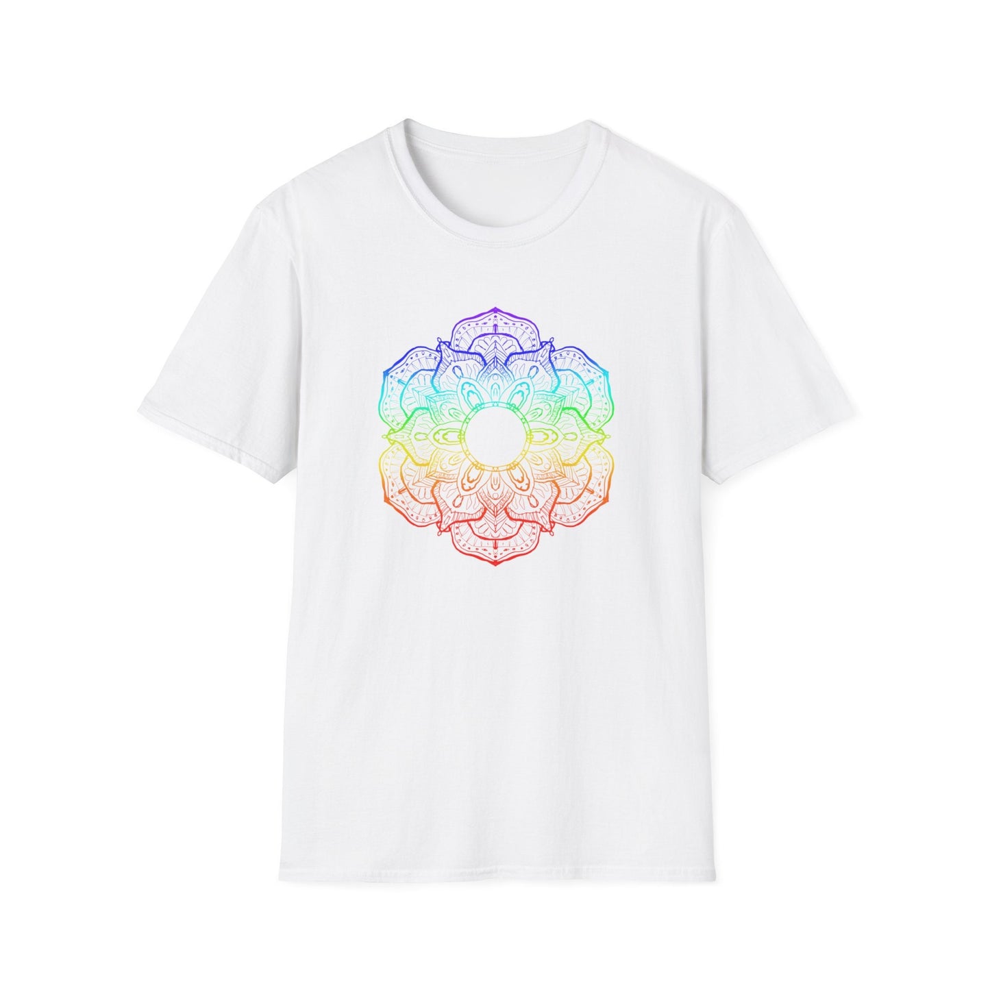 Heart Chakra, heart chakra rainbow tee, symbol of change, symbol of transformation, Unisex Softstyle T-Shirt