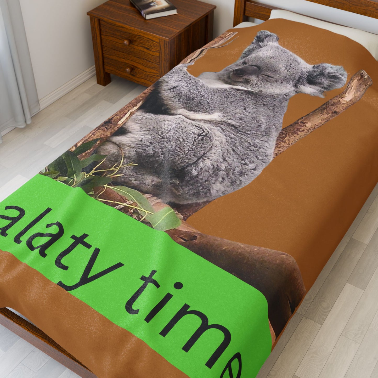 Koalaty Time Velveteen Plush Blanket, Cozy Throw for Kids, Cute Animal Decor, Fun Gift for Birthdays, Soft Snuggle Blanket