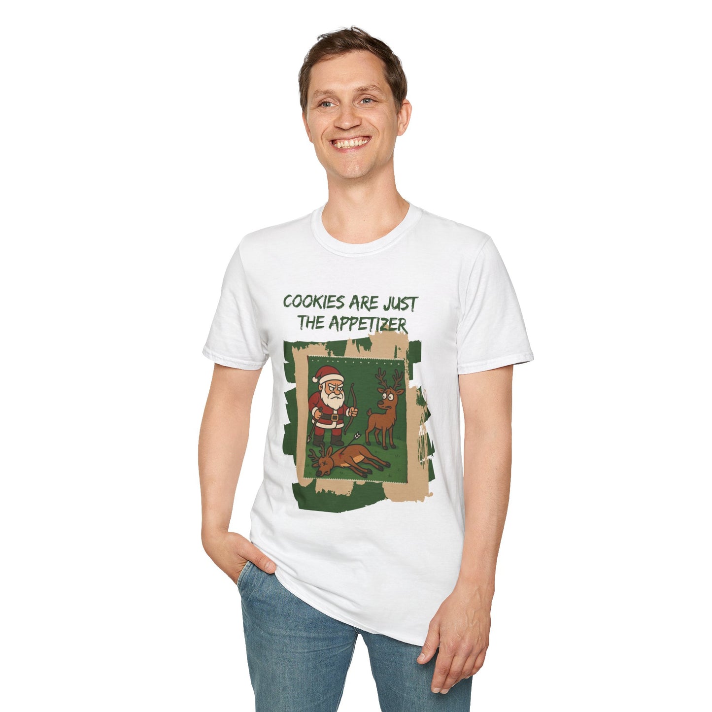 Funny Christmas Unisex T-Shirt - Santa Hunting Reindeer