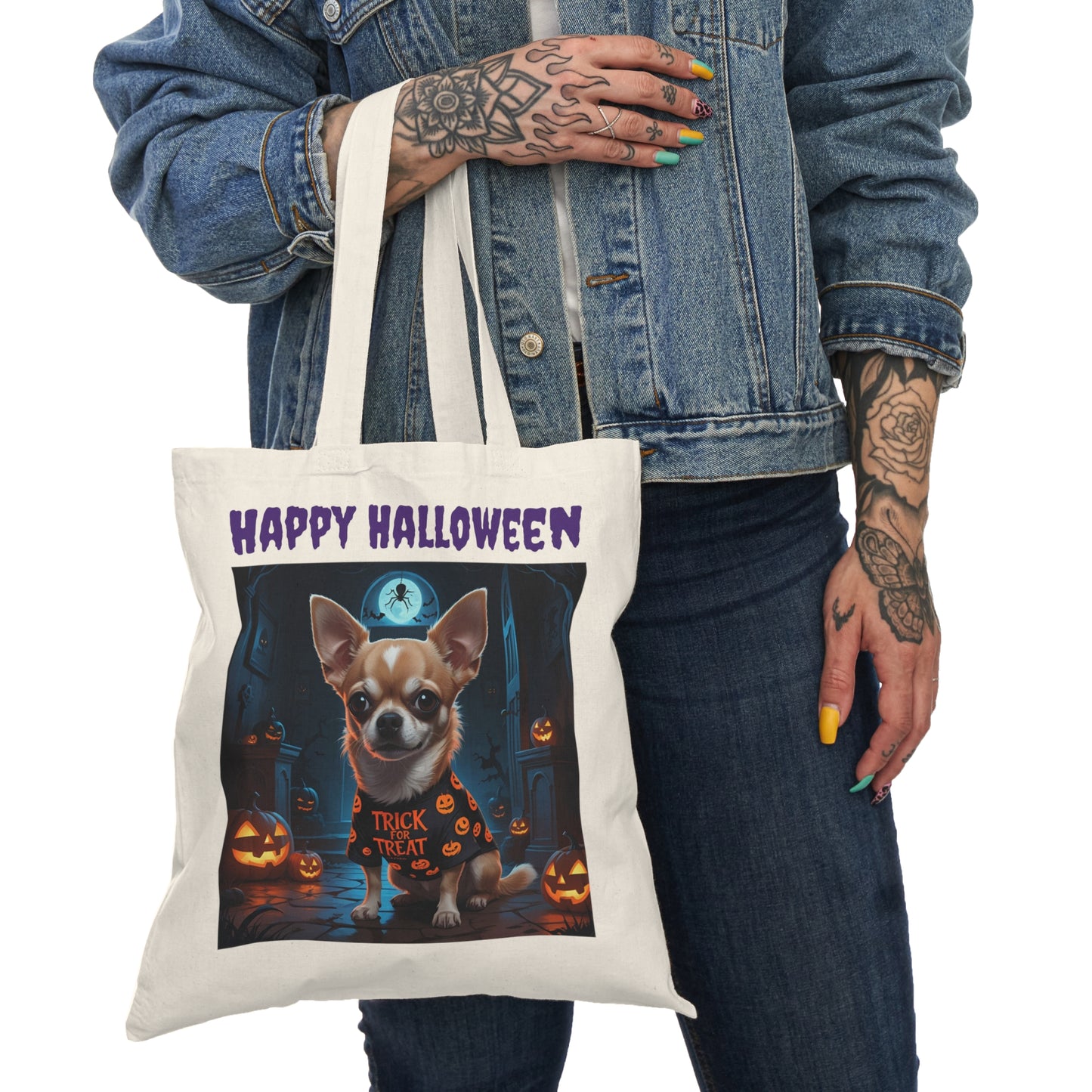 Halloween Dog Tote Bag, Trick or Treat Bag, Cute Chihuahua Shopper, Fall Fashion, Gift for Dog Lovers
