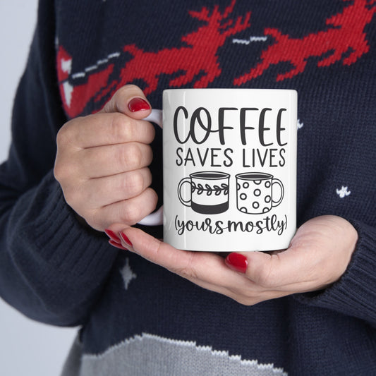 Caffeine Junkie Mug, Coffee saves lives mug, funny coffee mug, gift for him her, coffee lover mug, birthday gift