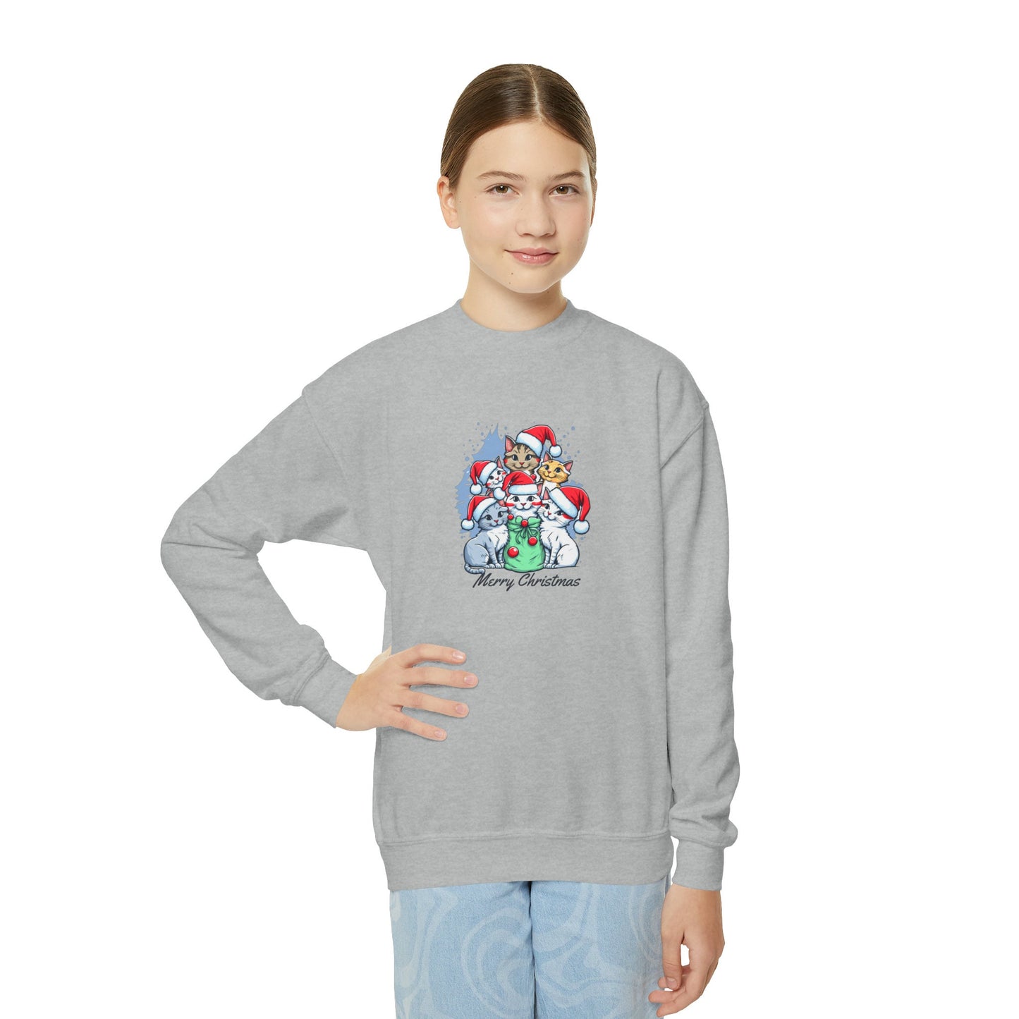 Cat lover christmas, cute cat christmas sweatshirt,  cat sweat shirt, christmas cats shirt, Youth Crewneck Sweatshirt